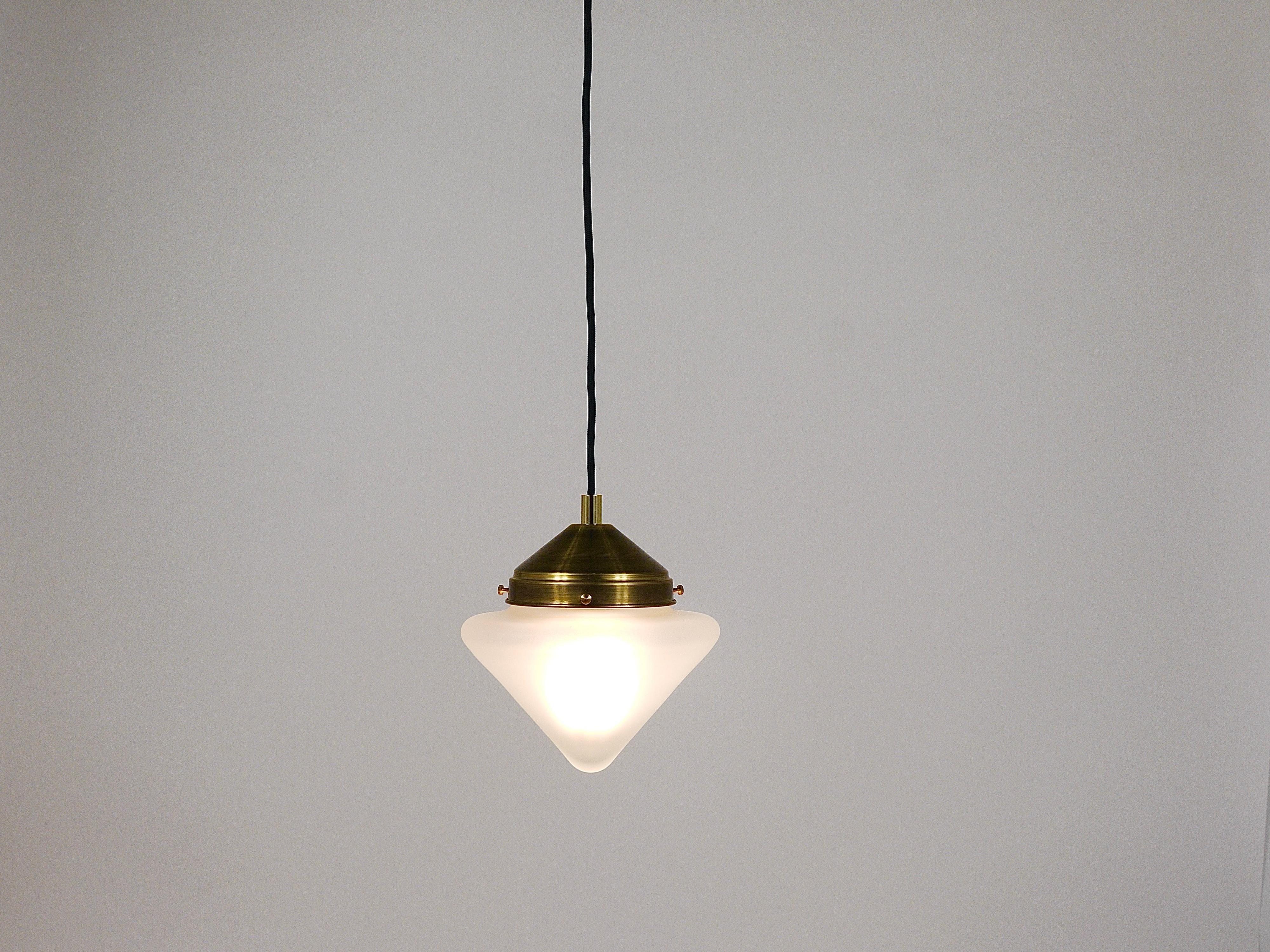 Up to 10 Art Deco Brass Pendant Lights with Conical Glass Shades, Vienna 1930s For Sale 10