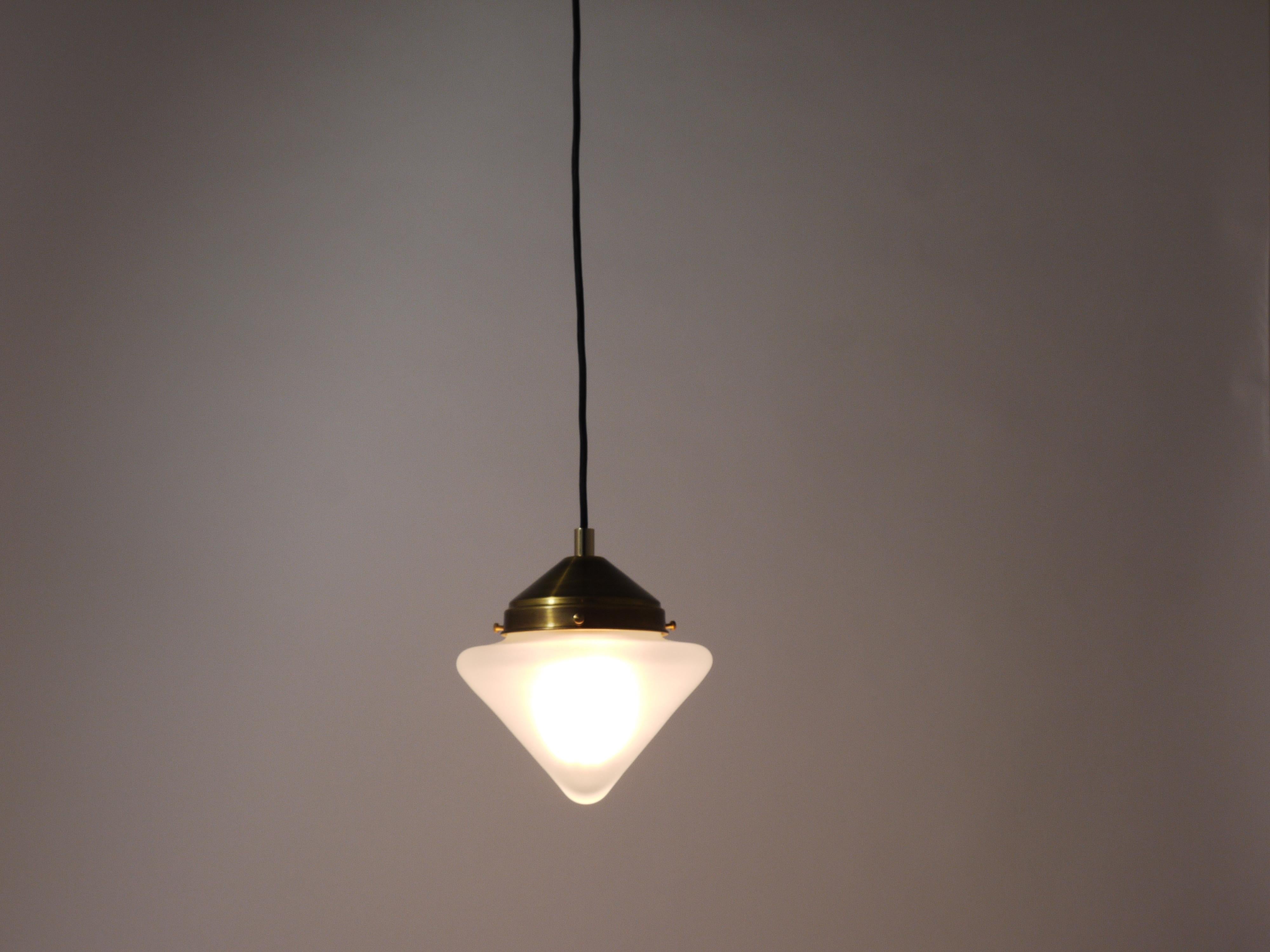 Up to 10 Art Deco Brass Pendant Lights with Conical Glass Shades, Vienna 1930s For Sale 11