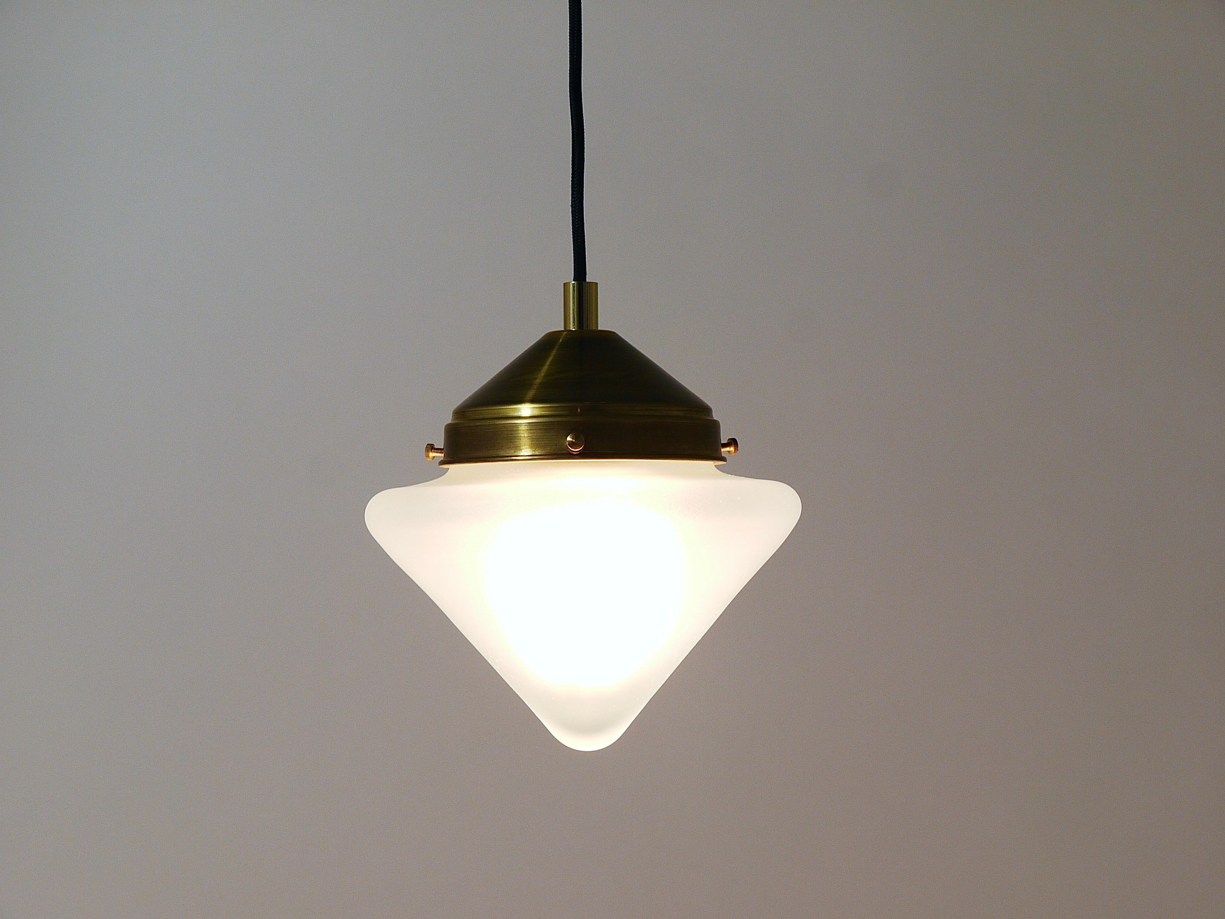 Up to 10 Art Deco Brass Pendant Lights with Conical Glass Shades, Vienna 1930s For Sale 12