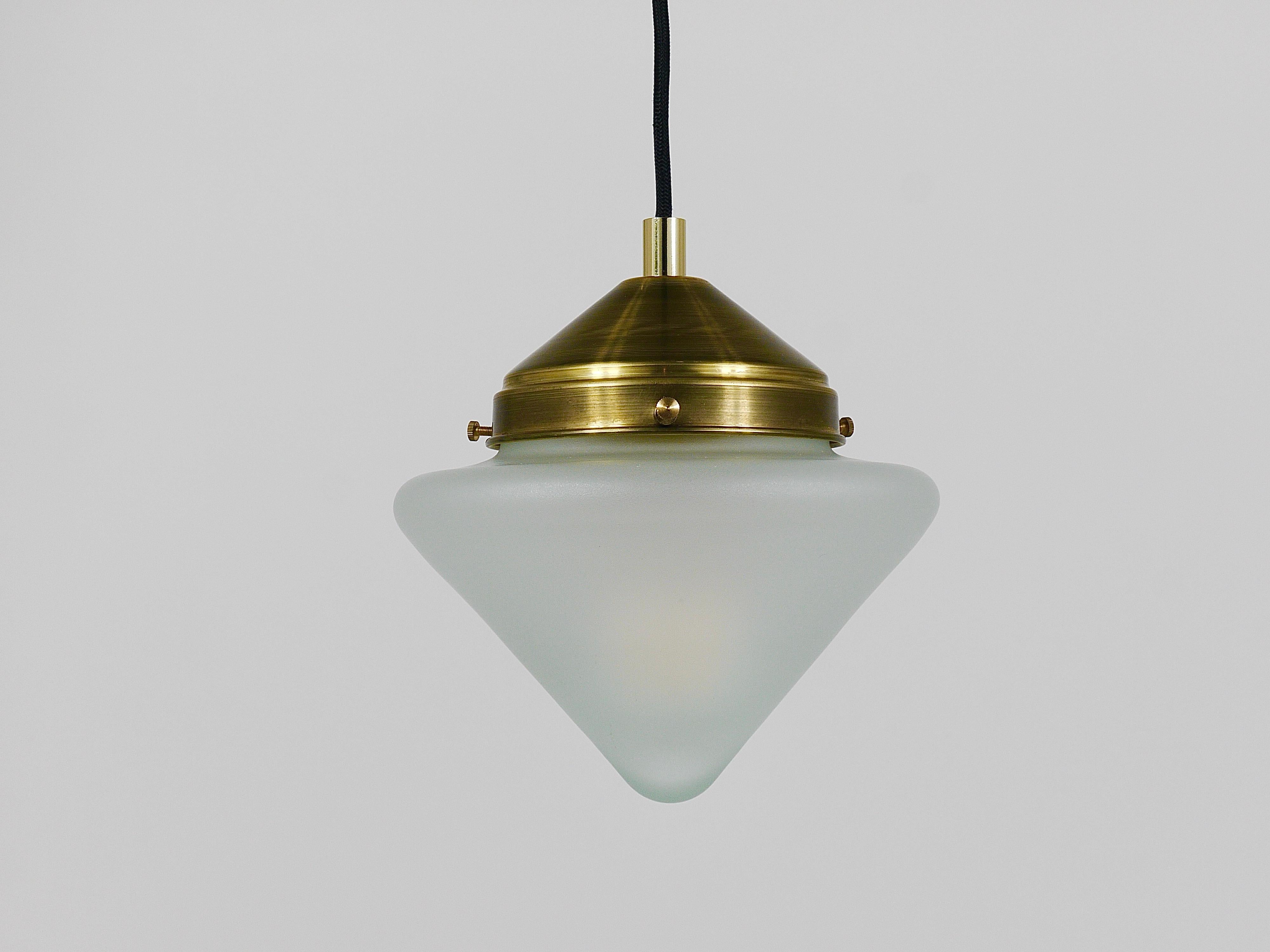 Up to 10 Art Deco Brass Pendant Lights with Conical Glass Shades, Vienna 1930s For Sale 3