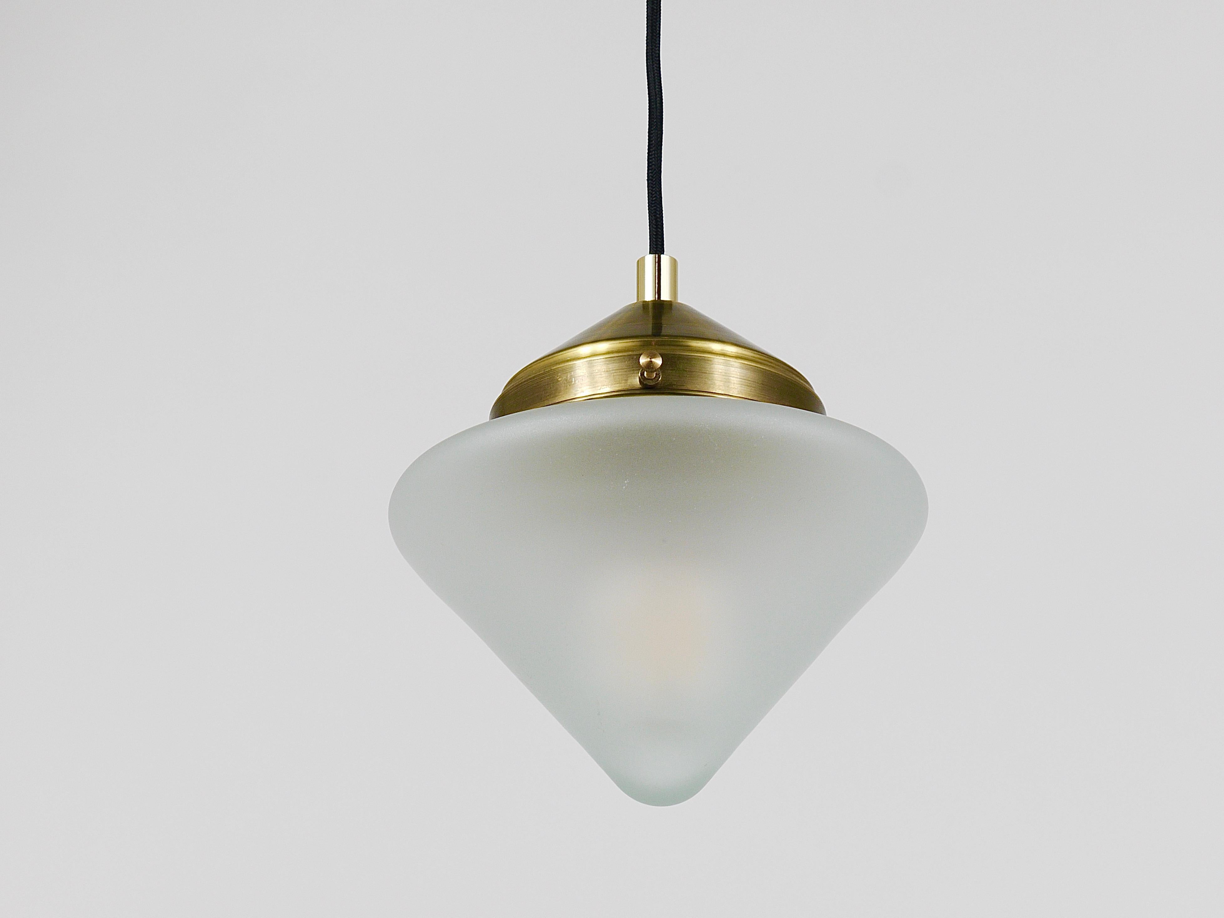 Up to 10 Art Deco Brass Pendant Lights with Conical Glass Shades, Vienna 1930s For Sale 5