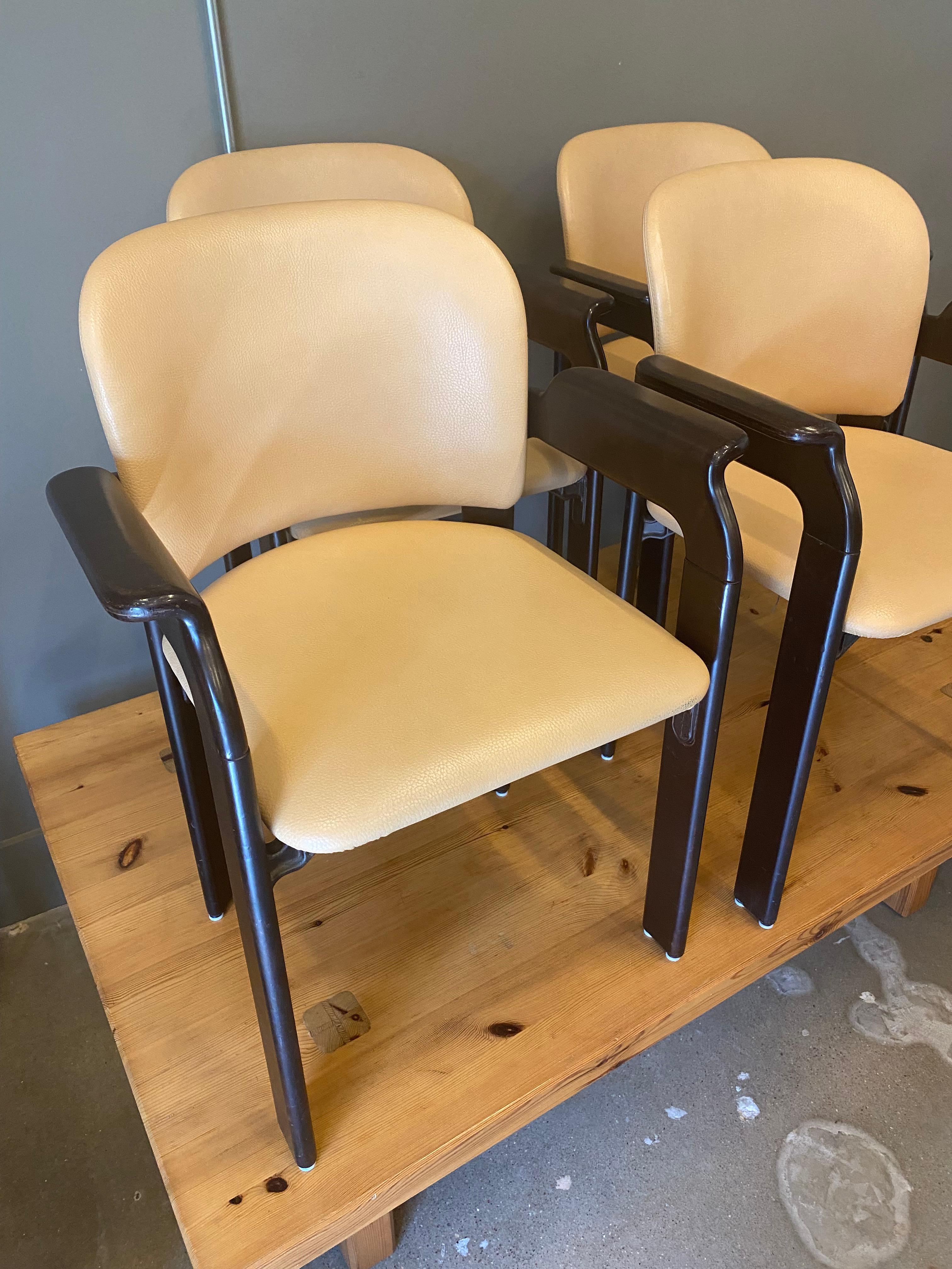 Swiss 6 Leather Dining Chairs by Haussmann for Dietiker, Sold in Pairs