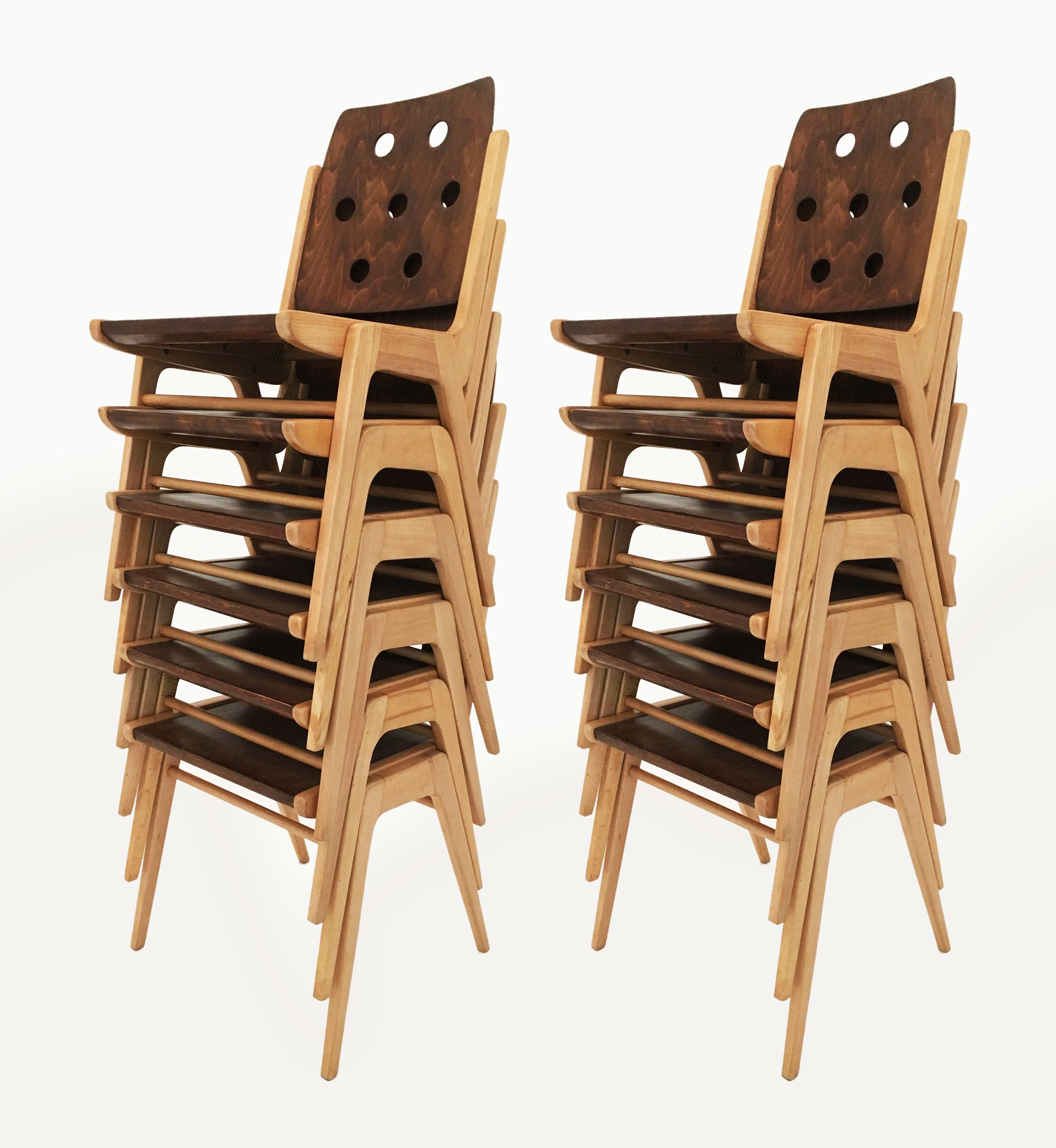 Up to 15 Franz Schuster 'Maestro' Stacking Dining Chairs, Austria, 1950s 5