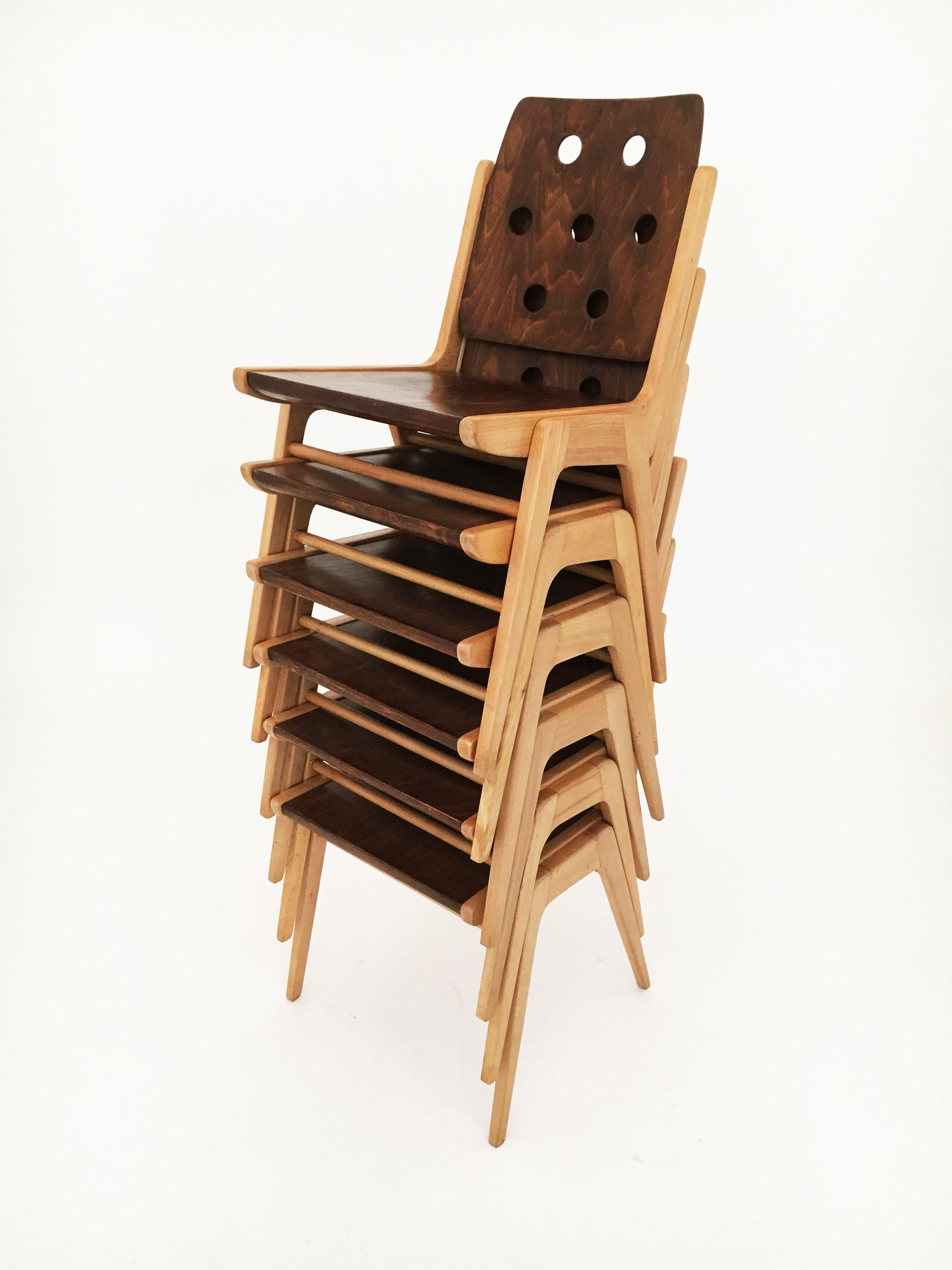 Up to 15 Franz Schuster 'Maestro' Stacking Dining Chairs, Austria, 1950s 6