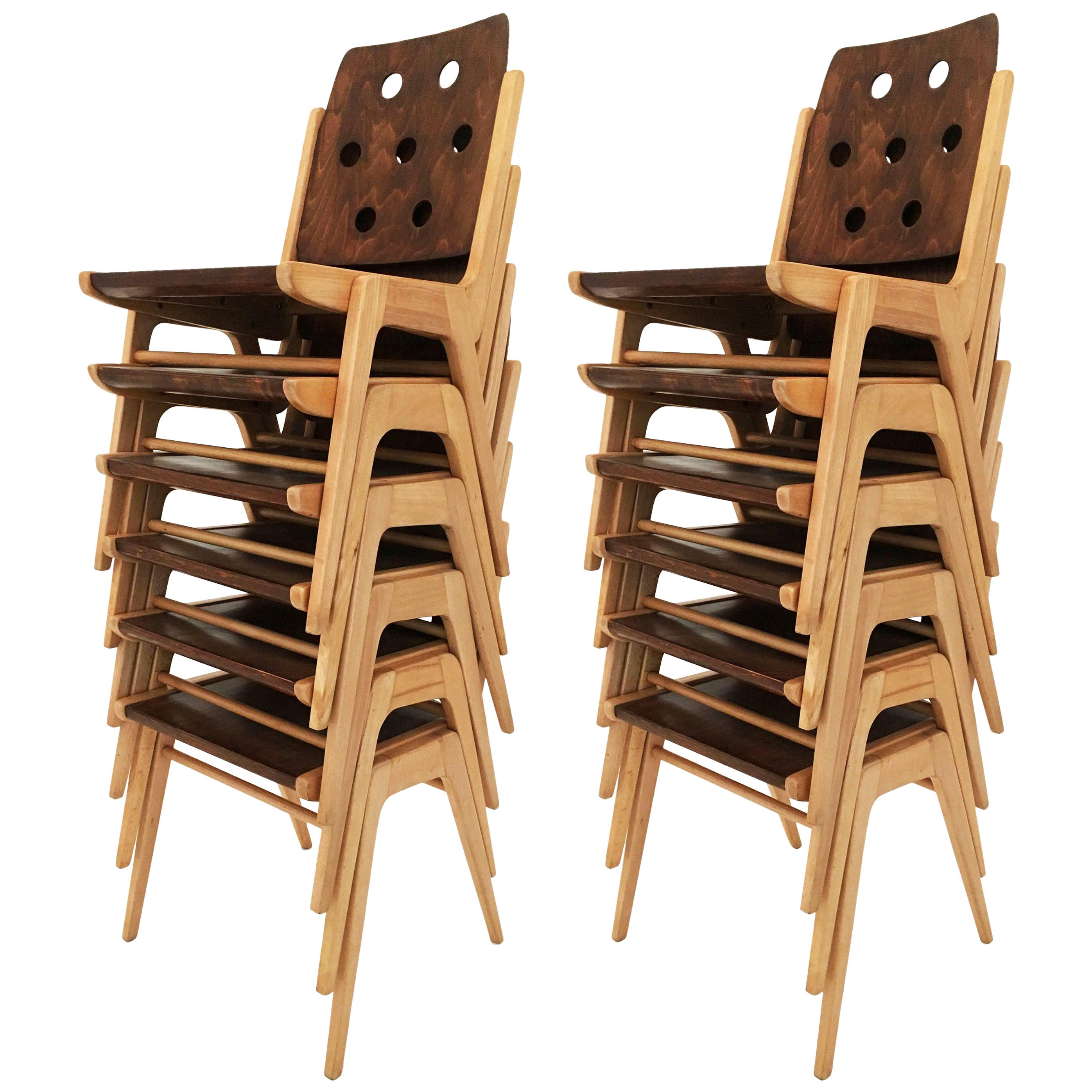 Up to 15 Franz Schuster 'Maestro' Stacking Dining Chairs, Austria, 1950s
