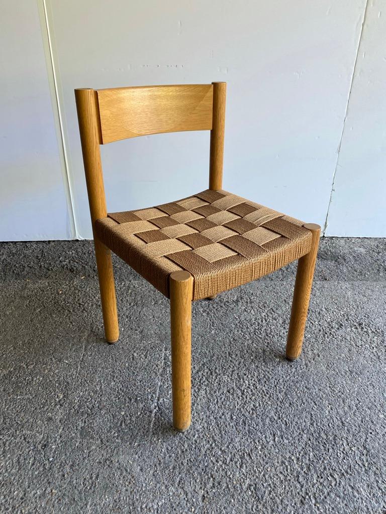 Up to 10 Available, Oak and Rush Dining Chairs by Haussmann, Switzerland, 1960's In Good Condition In Austin, TX