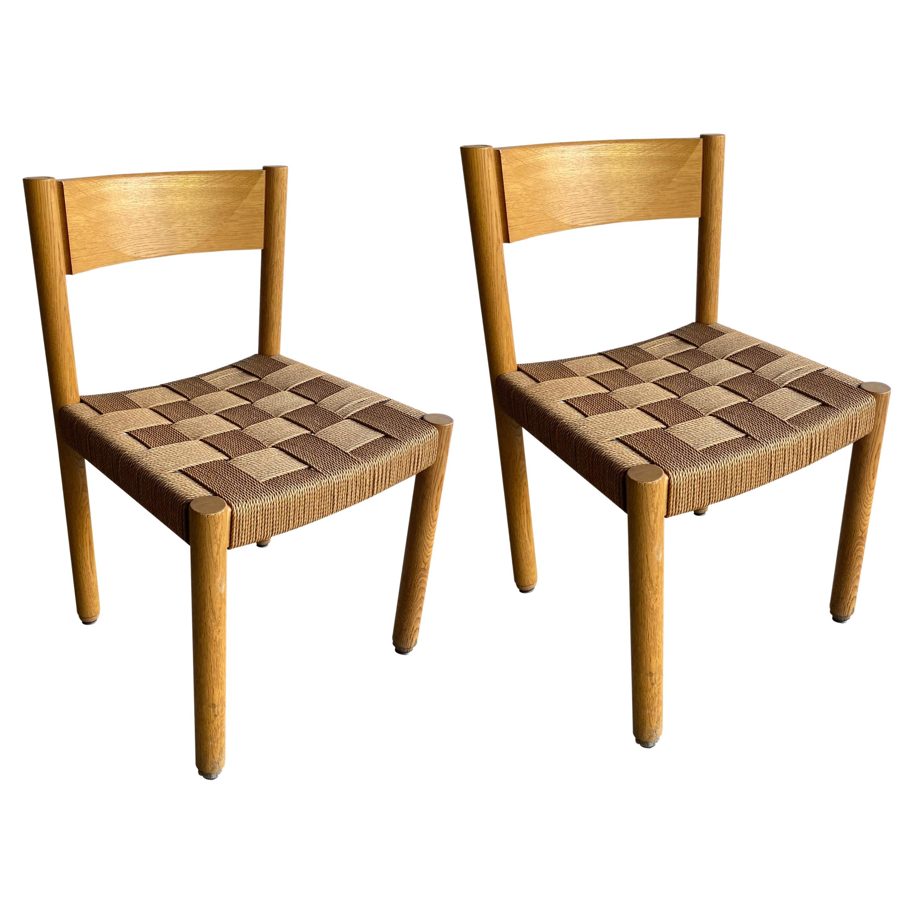 Up to 10 Available, Oak and Rush Dining Chairs by Haussmann, Switzerland, 1960's