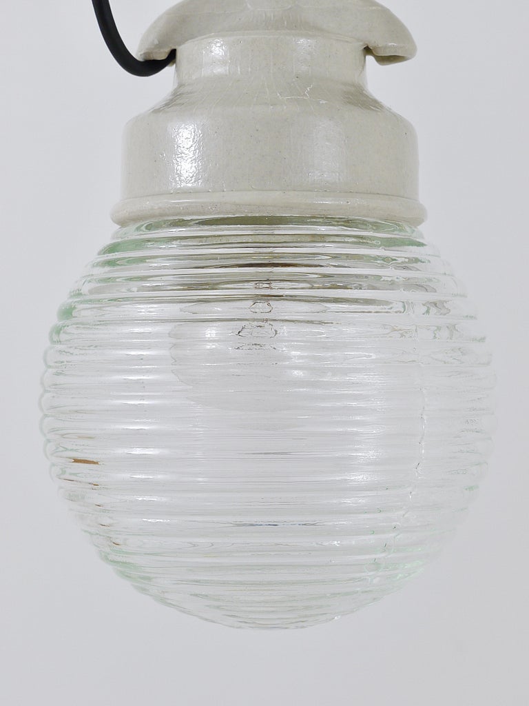 Up to 6 Unused Holophane Porcelain Honey Jar Industrial Pendant Lights For Sale 9