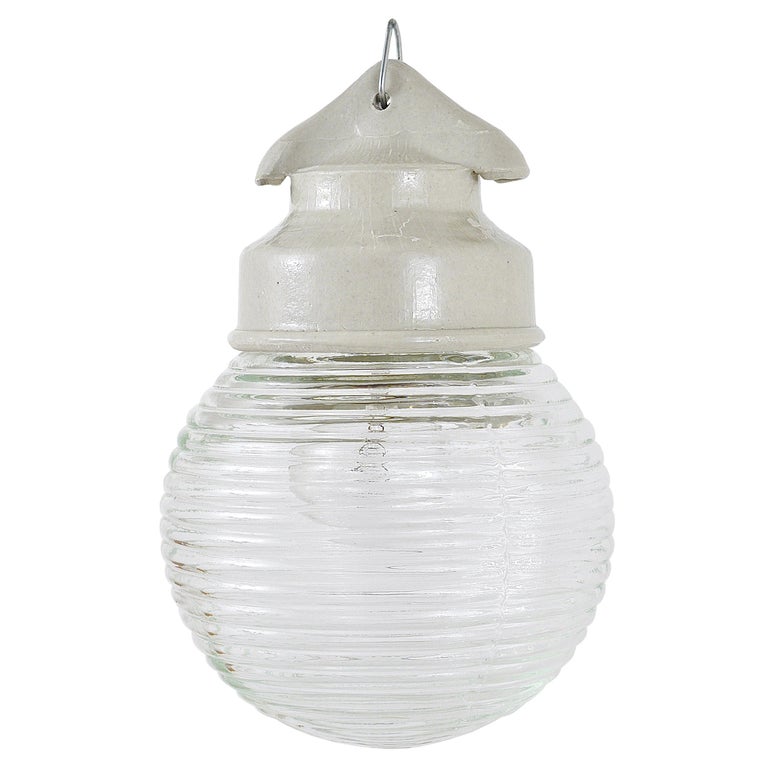 Up to 6 Unused Holophane Porcelain Honey Jar Industrial Pendant Lights For Sale