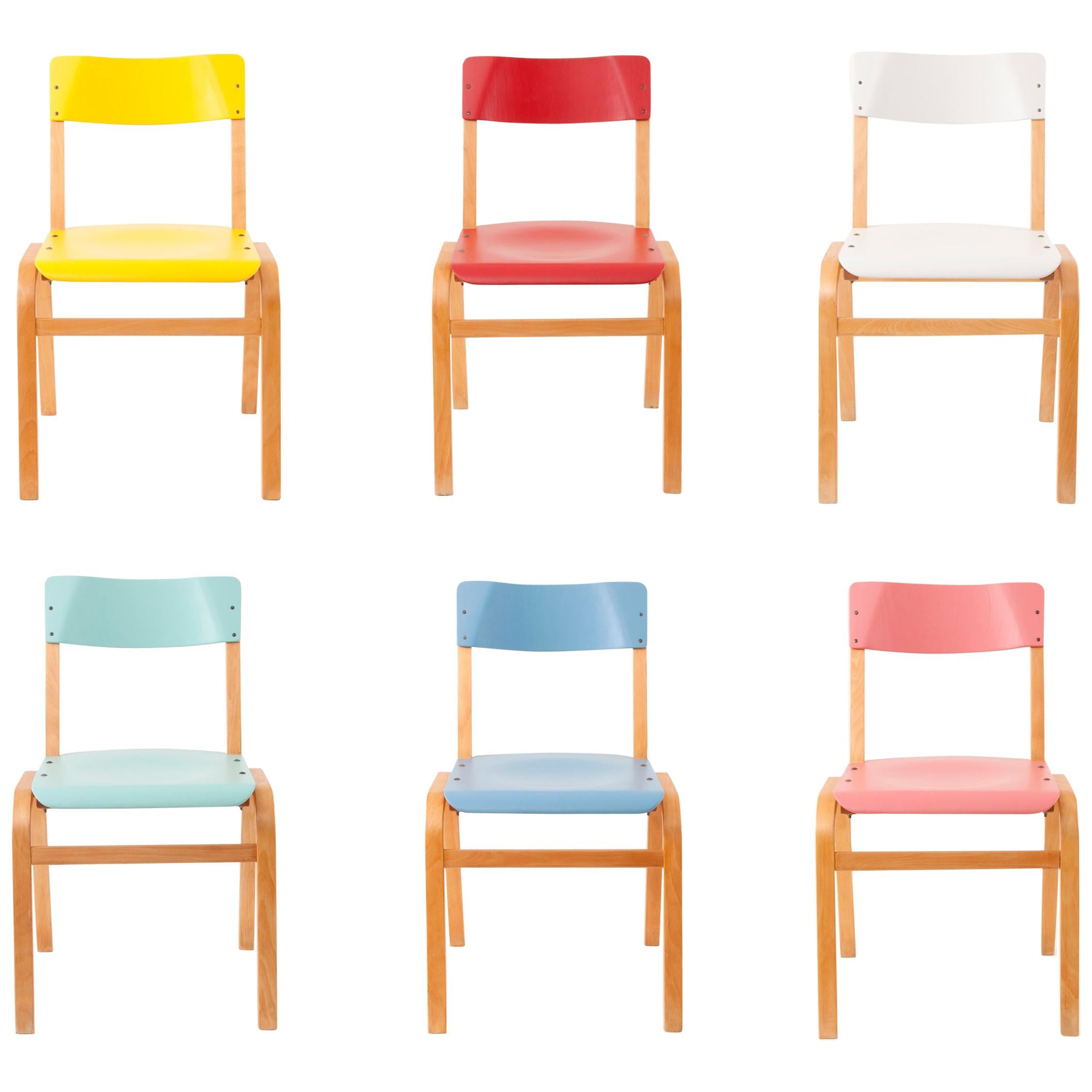 Up to 24 Colorful Midcentury Bentwood Chairs by Ton, Czechoslovakia, 1960s