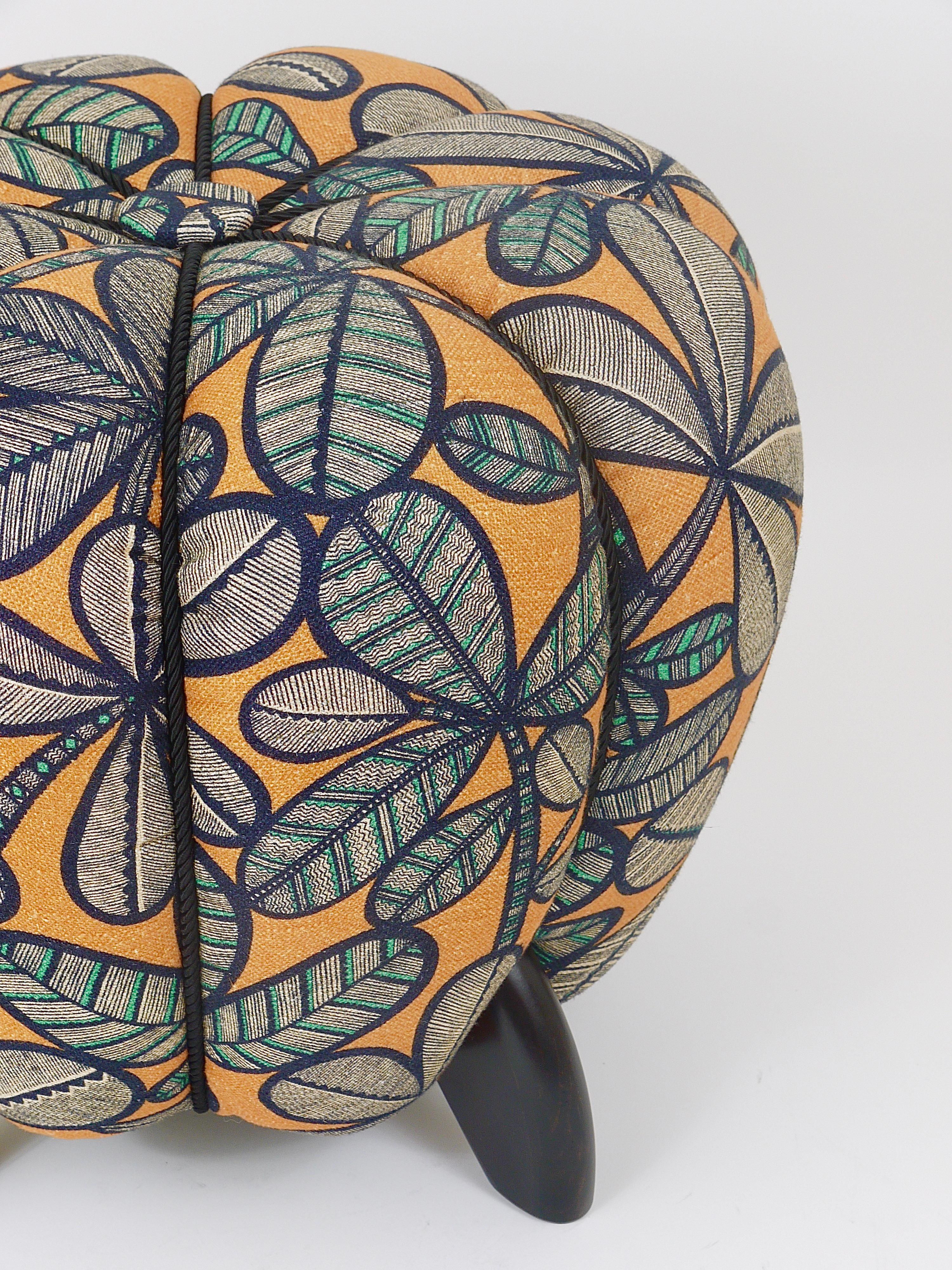 Up to 3 Art Deco Jindrich Halabala Stool, Leaf Pattern, Pouf, Ottoman, 1930s For Sale 4