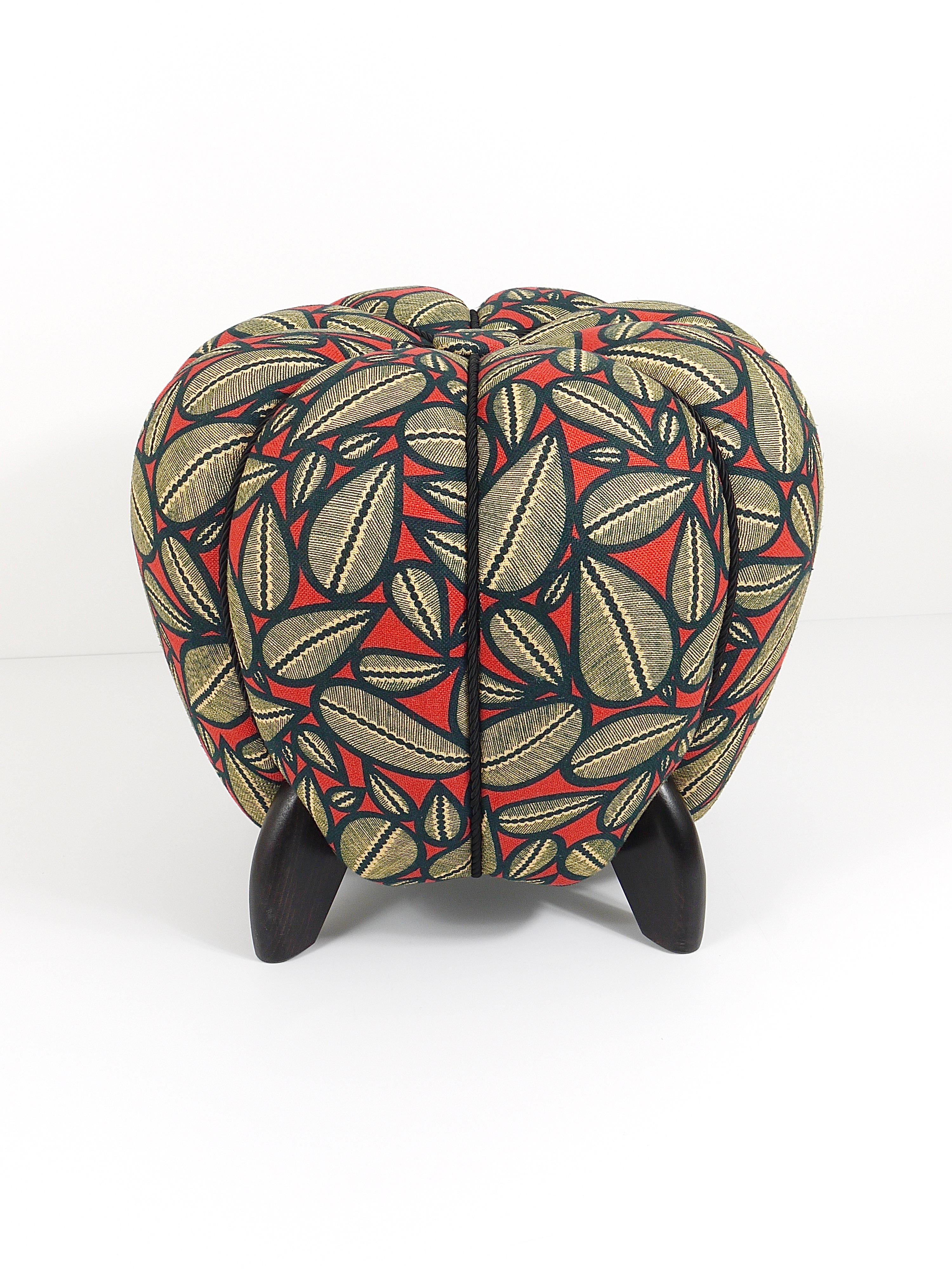 Up to 3 Art Deco Jindrich Halabala Stool, Leaf Pattern, Pouf, Ottoman, 1930s For Sale 5