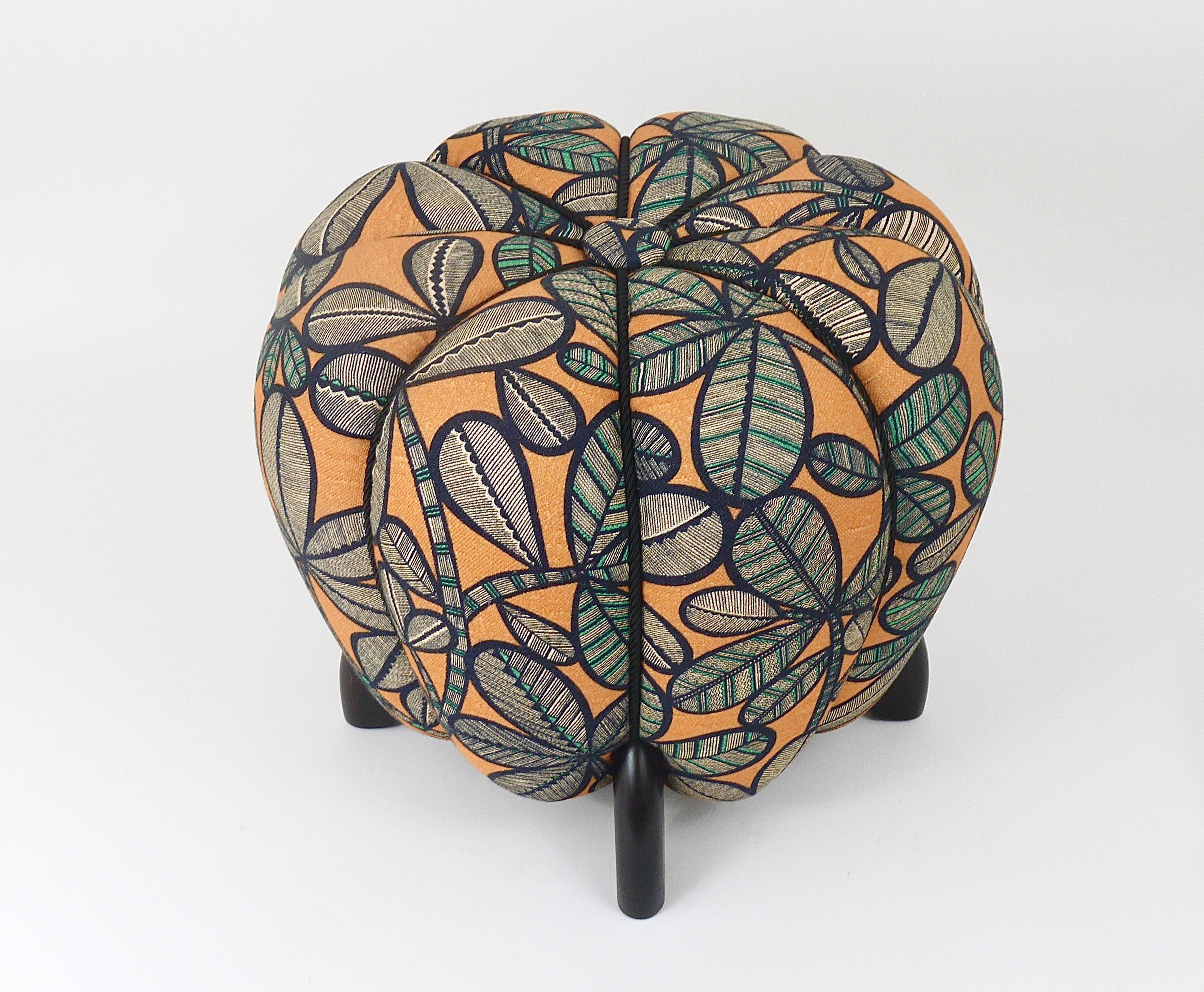 Up to 3 Art Deco Jindrich Halabala Stool, Leaf Pattern, Pouf, Ottoman, 1930s For Sale 6
