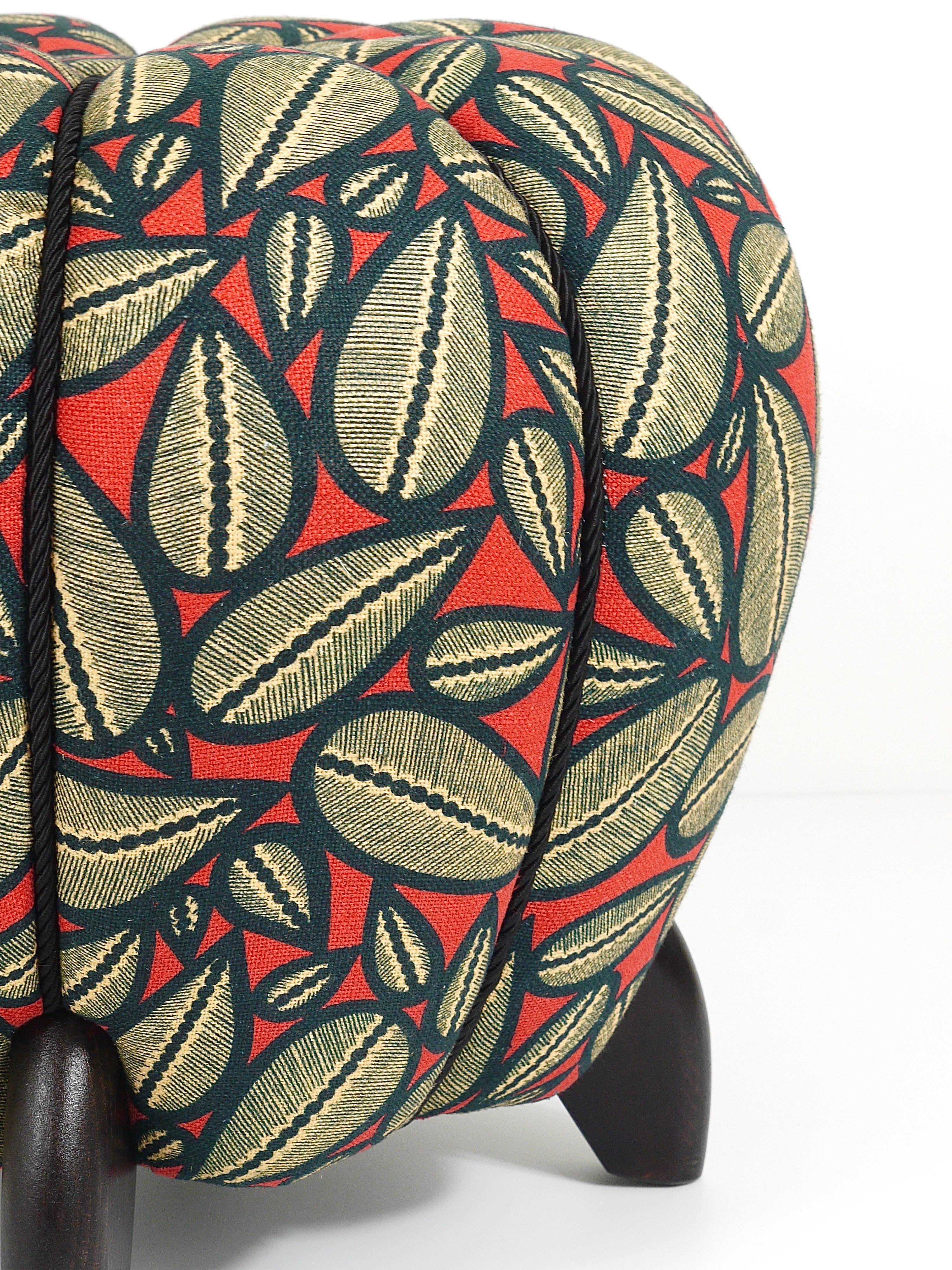 Up to 3 Art Deco Jindrich Halabala Stool, Leaf Pattern, Pouf, Ottoman, 1930s For Sale 7
