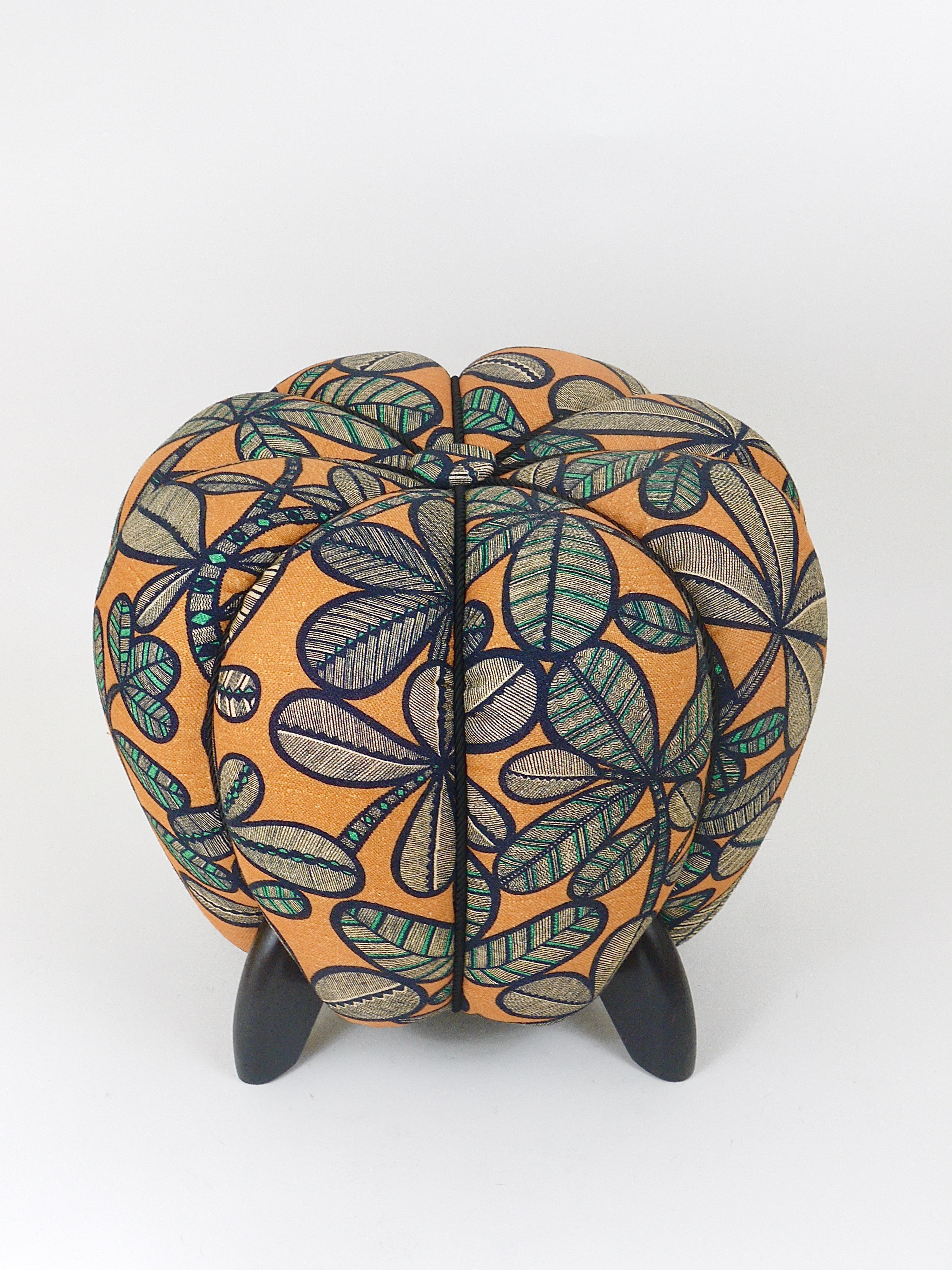 Up to 3 Art Deco Jindrich Halabala Stool, Leaf Pattern, Pouf, Ottoman, 1930s For Sale 8