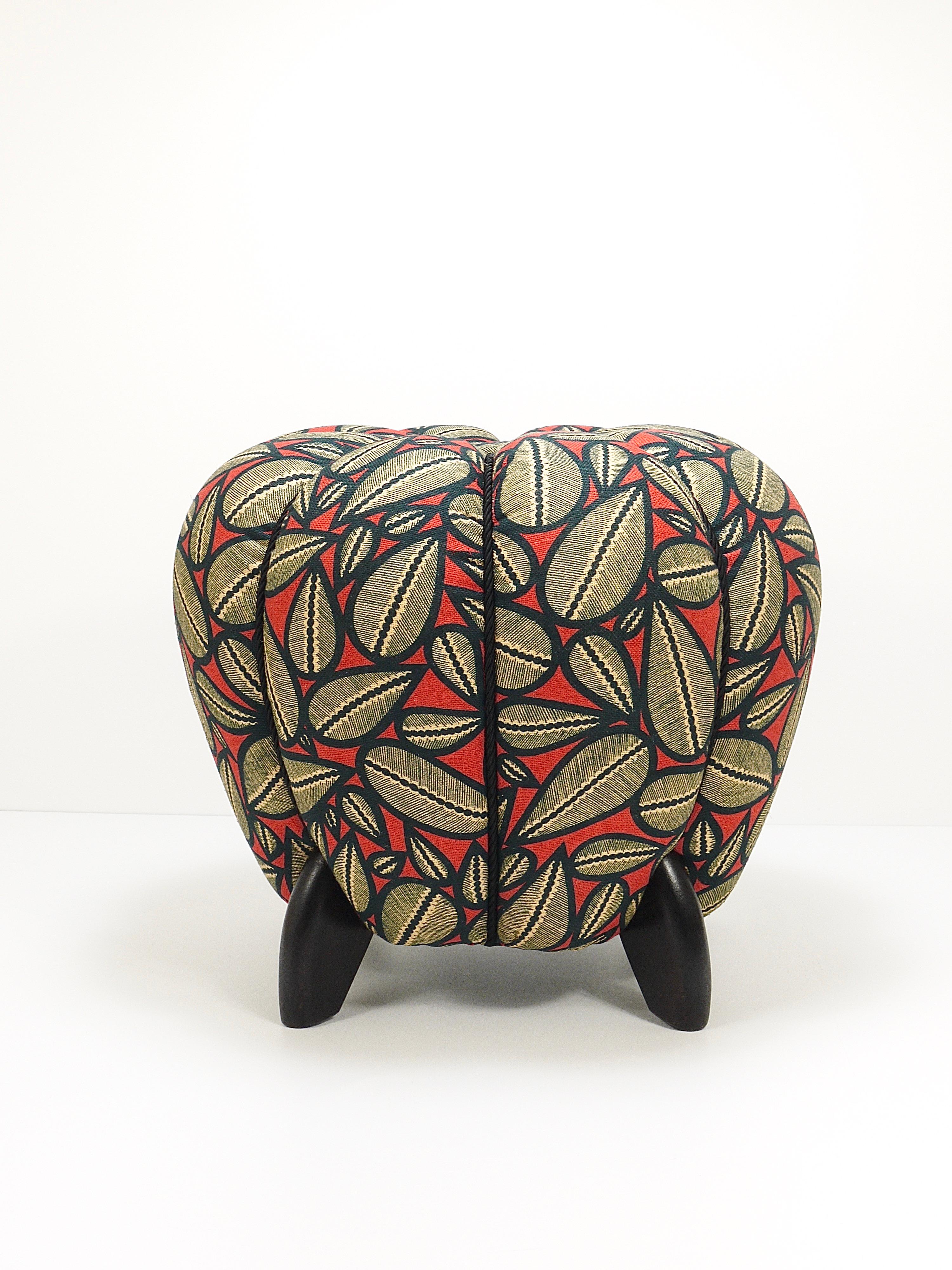 Up to 3 Art Deco Jindrich Halabala Stool, Leaf Pattern, Pouf, Ottoman, 1930s For Sale 9