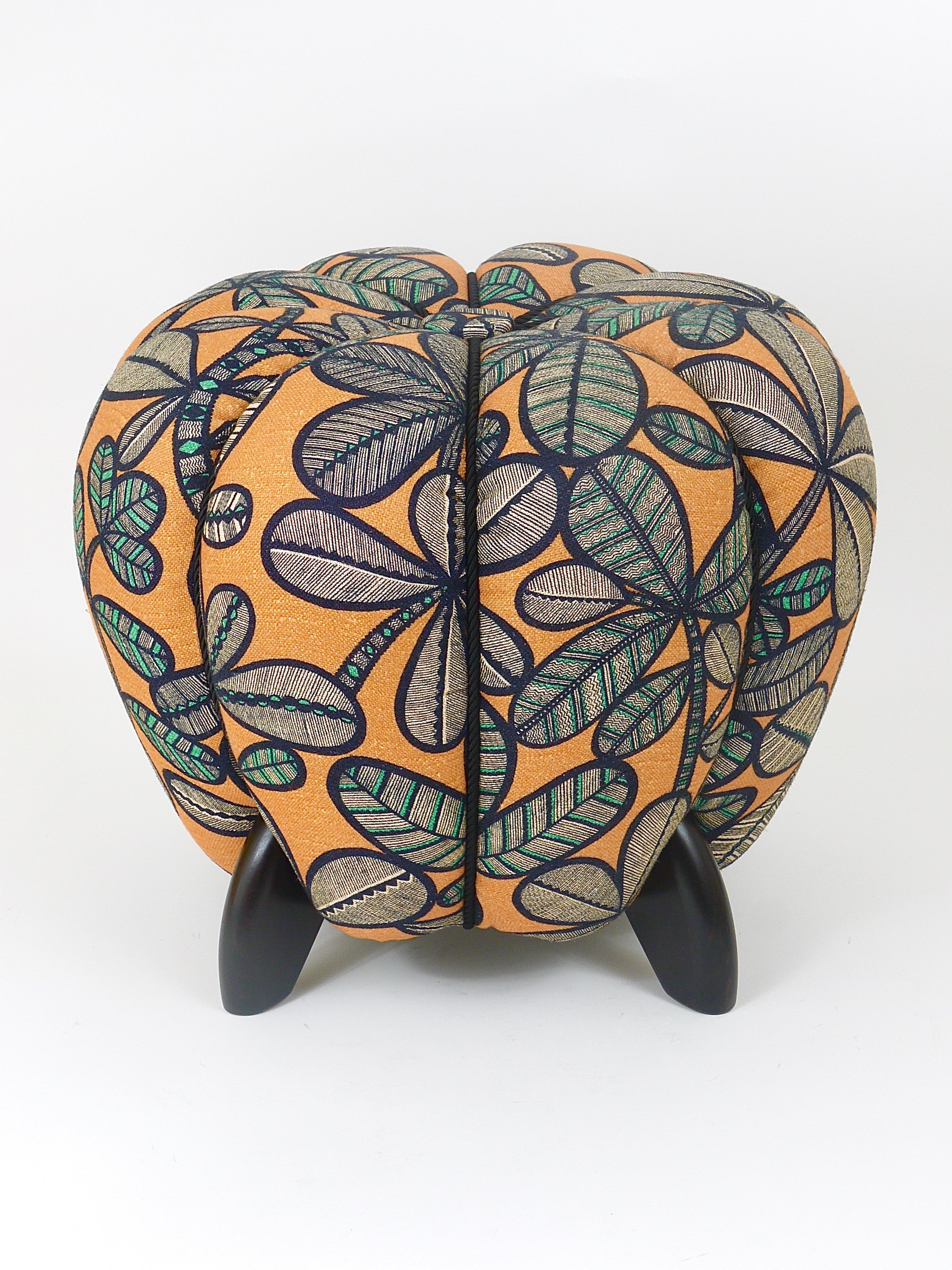 Up to 3 Art Deco Jindrich Halabala Stool, Leaf Pattern, Pouf, Ottoman, 1930s For Sale 9