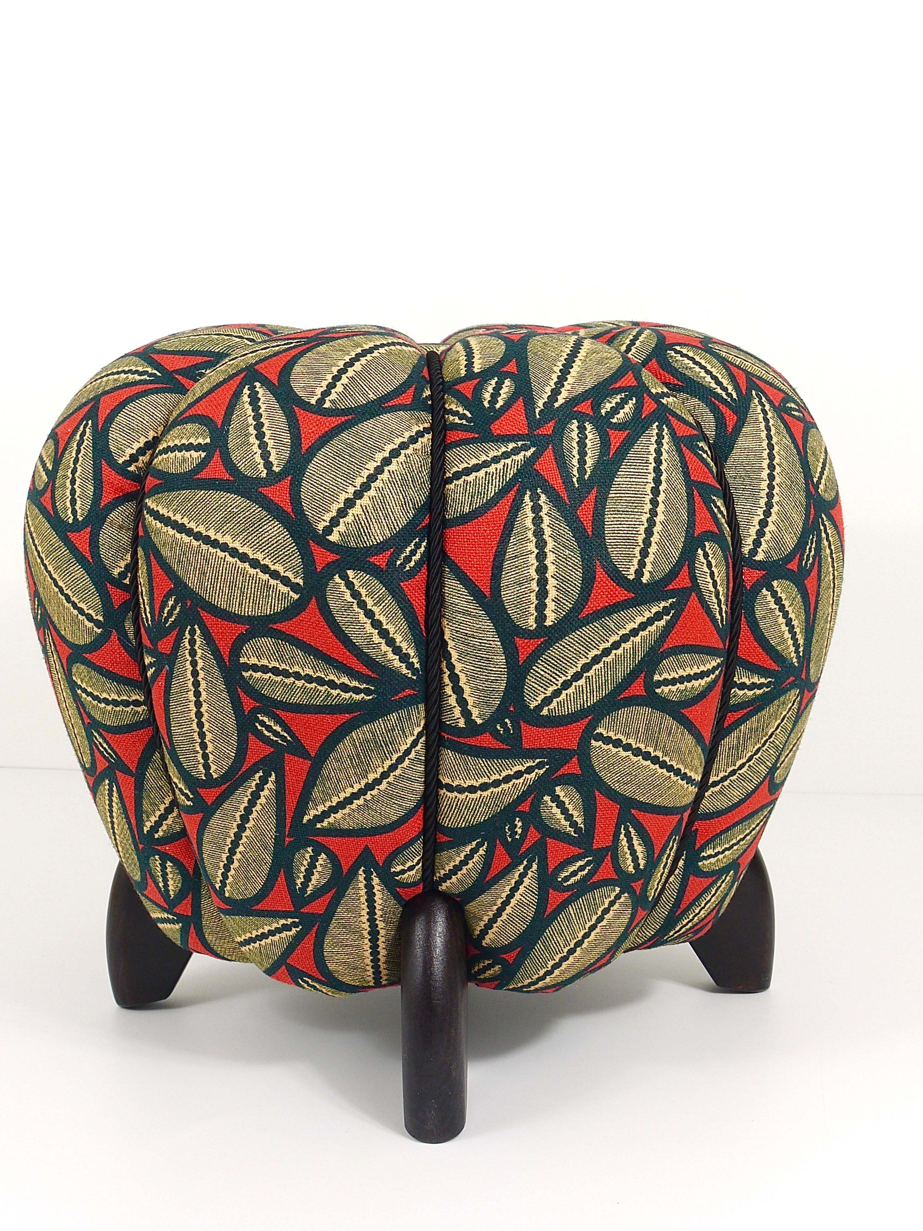 Up to 3 Art Deco Jindrich Halabala Stool, Leaf Pattern, Pouf, Ottoman, 1930s For Sale 10