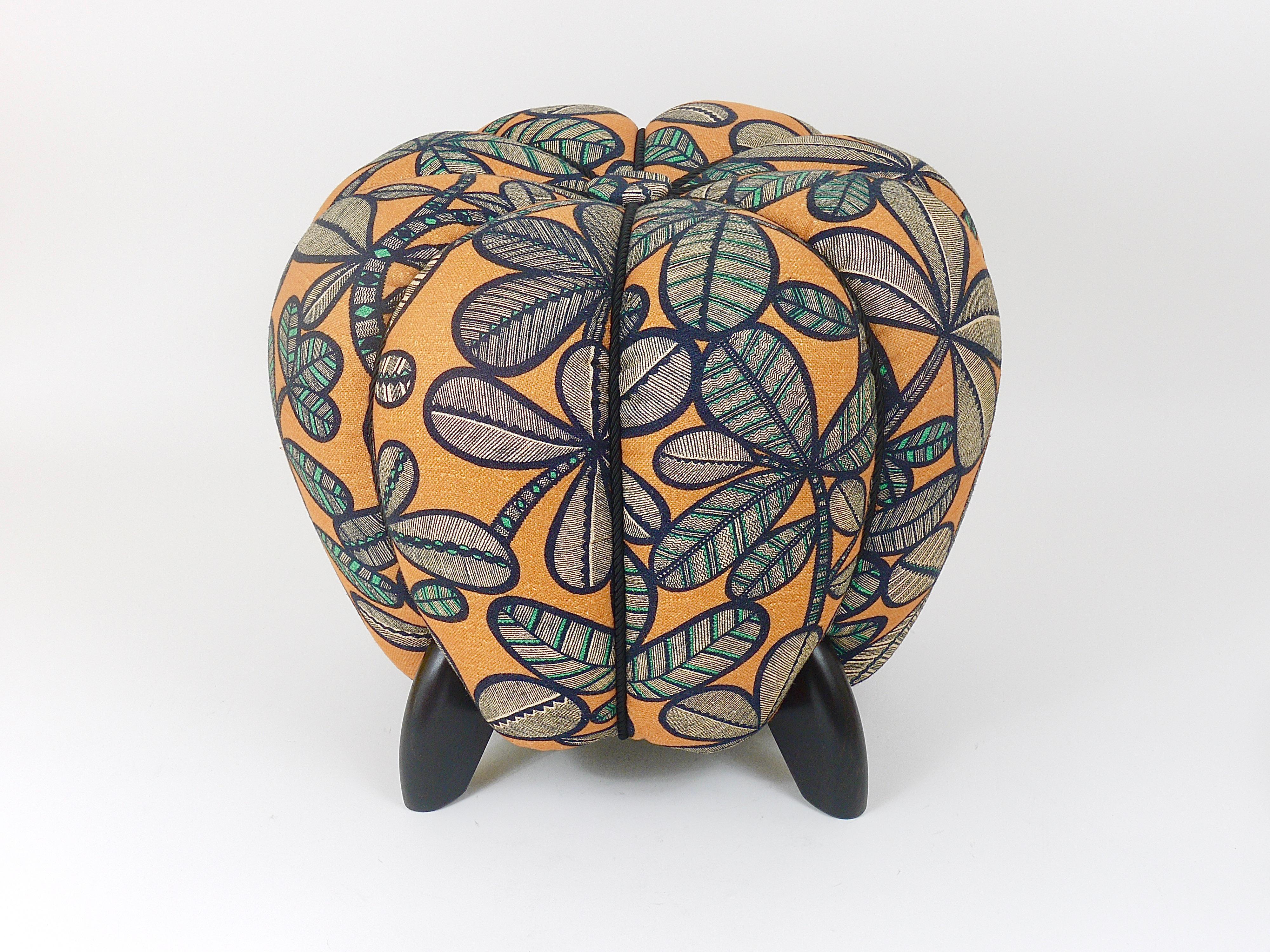Up to 3 Art Deco Jindrich Halabala Stool, Leaf Pattern, Pouf, Ottoman, 1930s For Sale 10