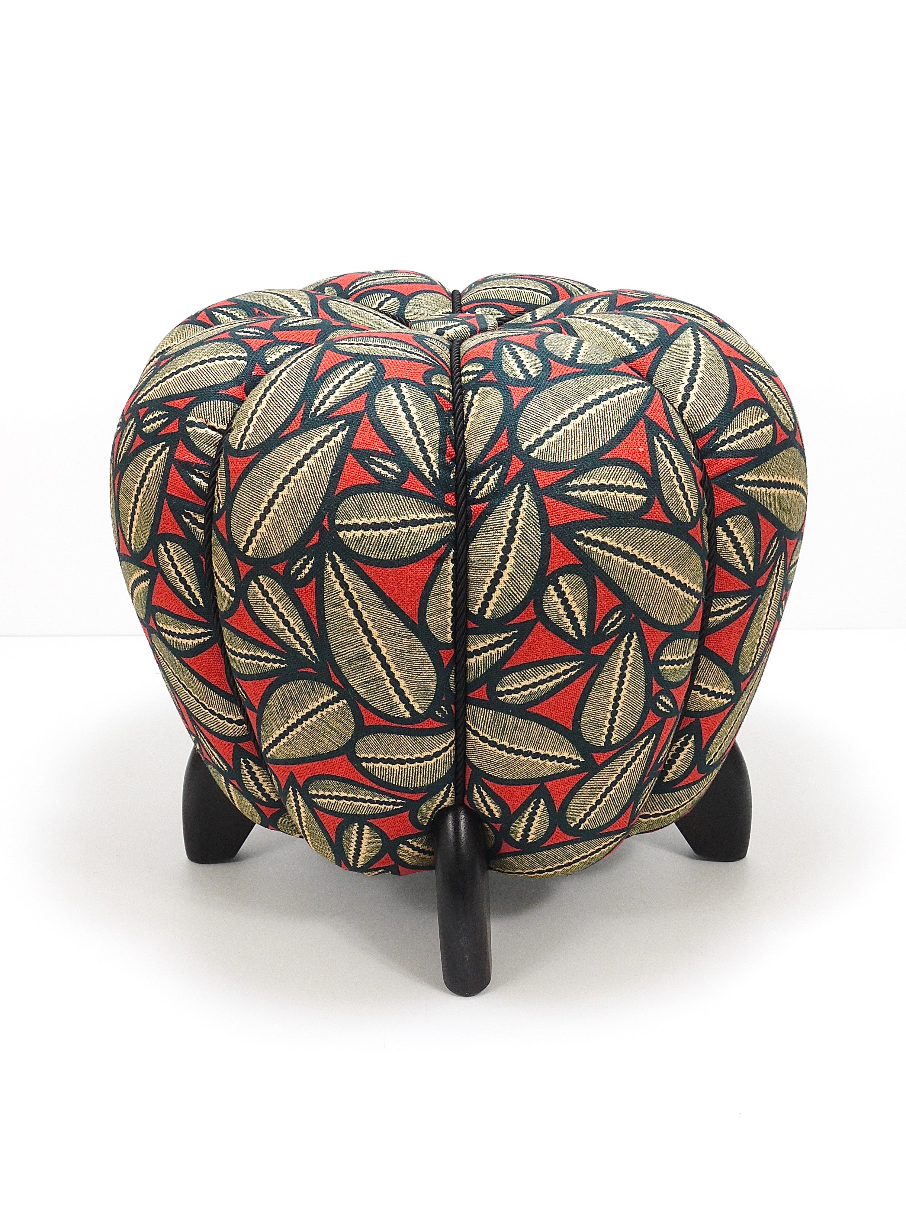 Up to 3 Art Deco Jindrich Halabala Stool, Leaf Pattern, Pouf, Ottoman, 1930s For Sale 11