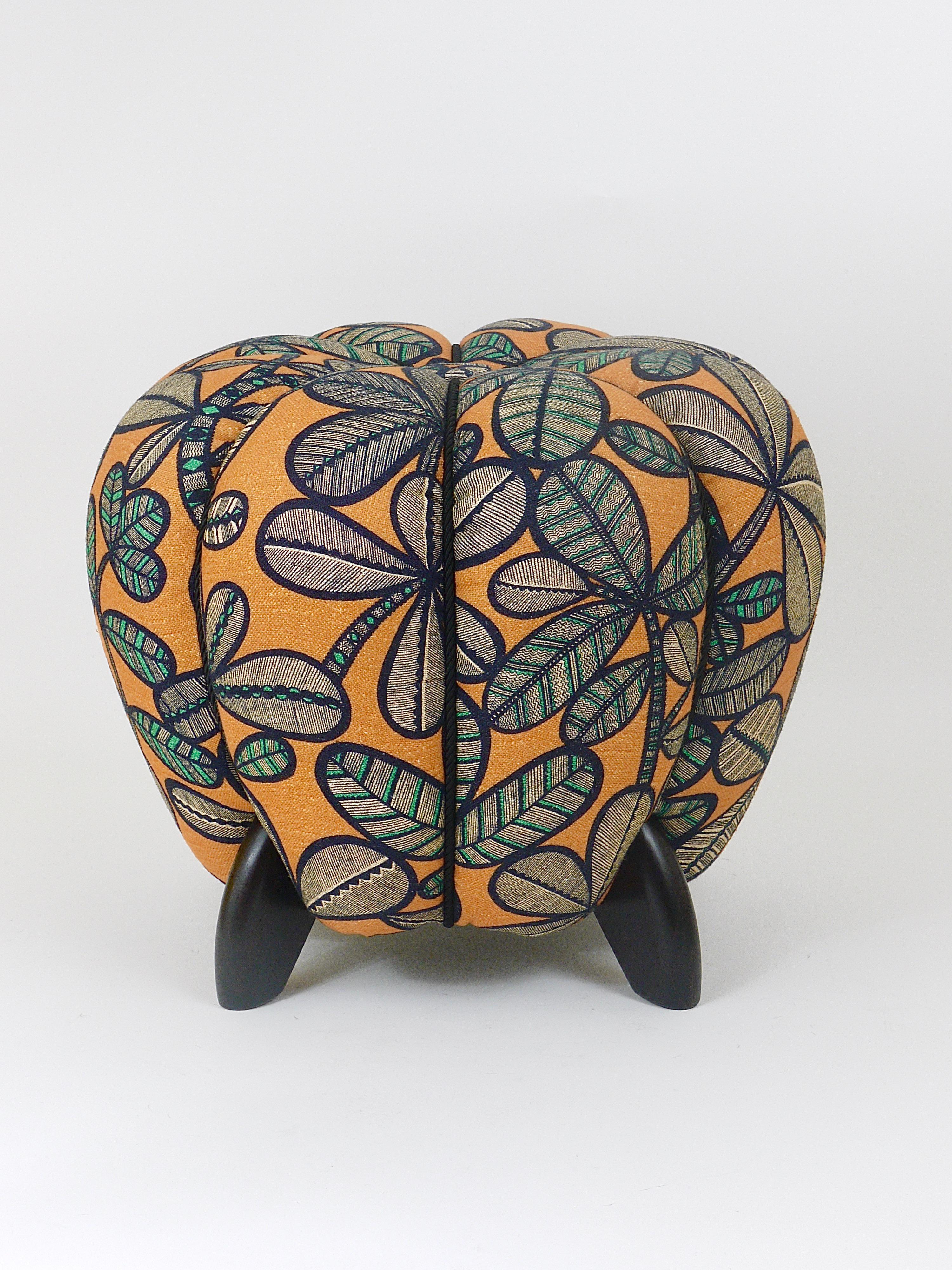 Up to 3 Art Deco Jindrich Halabala Stool, Leaf Pattern, Pouf, Ottoman, 1930s For Sale 11