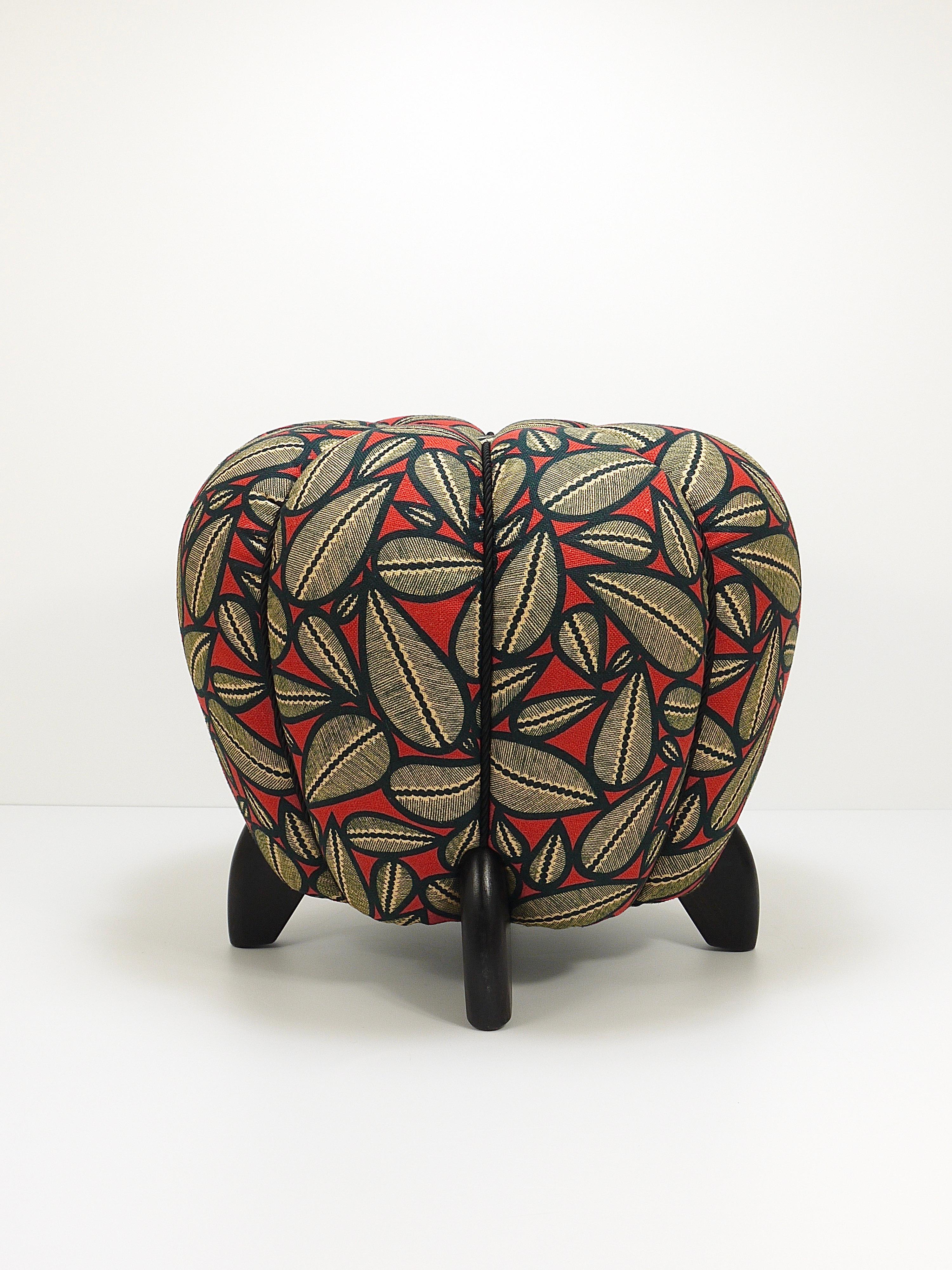 Up to 3 Art Deco Jindrich Halabala Stool, Leaf Pattern, Pouf, Ottoman, 1930s For Sale 12