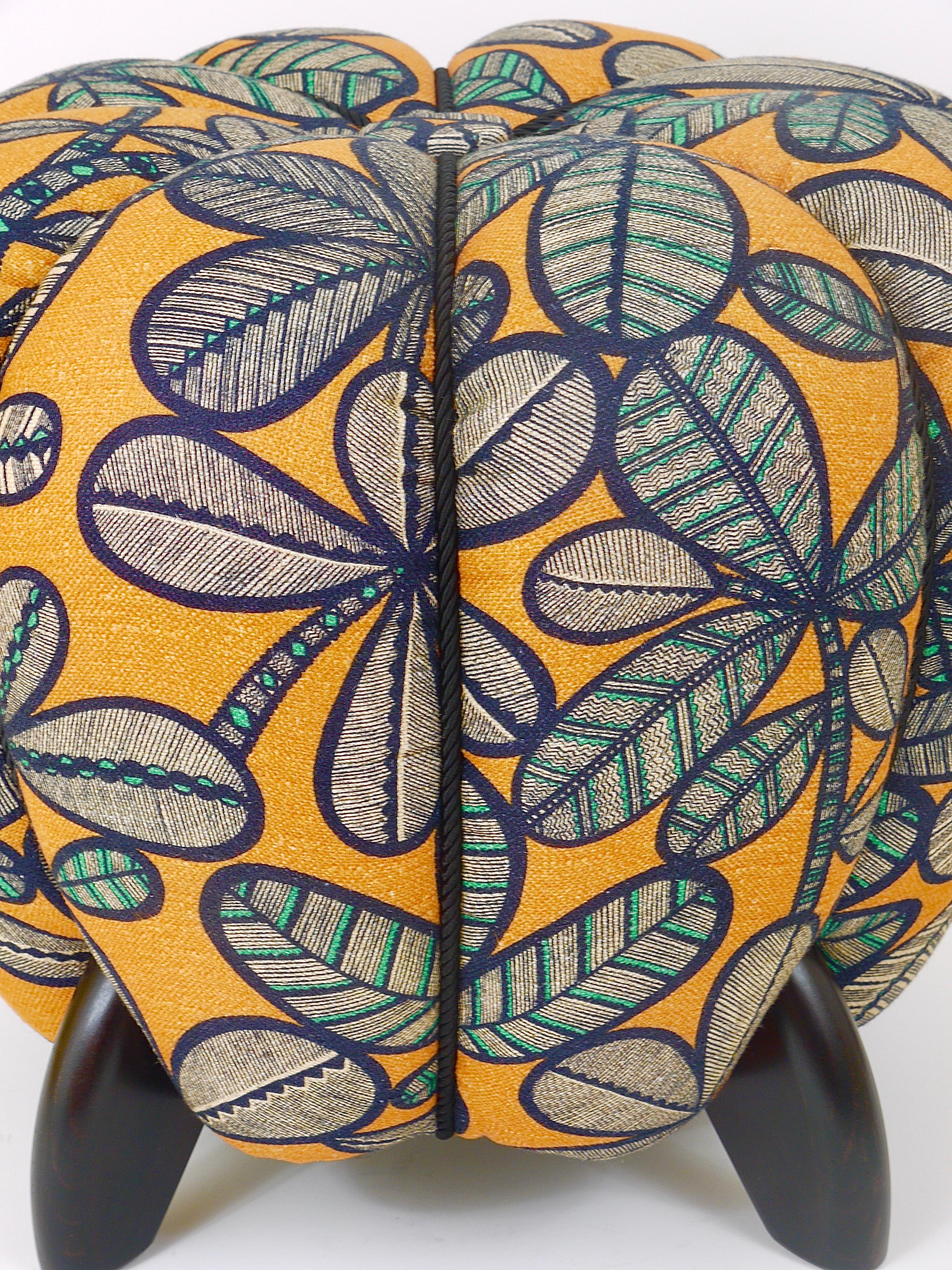 Up to 3 Art Deco Jindrich Halabala Stool, Leaf Pattern, Pouf, Ottoman, 1930s For Sale 12