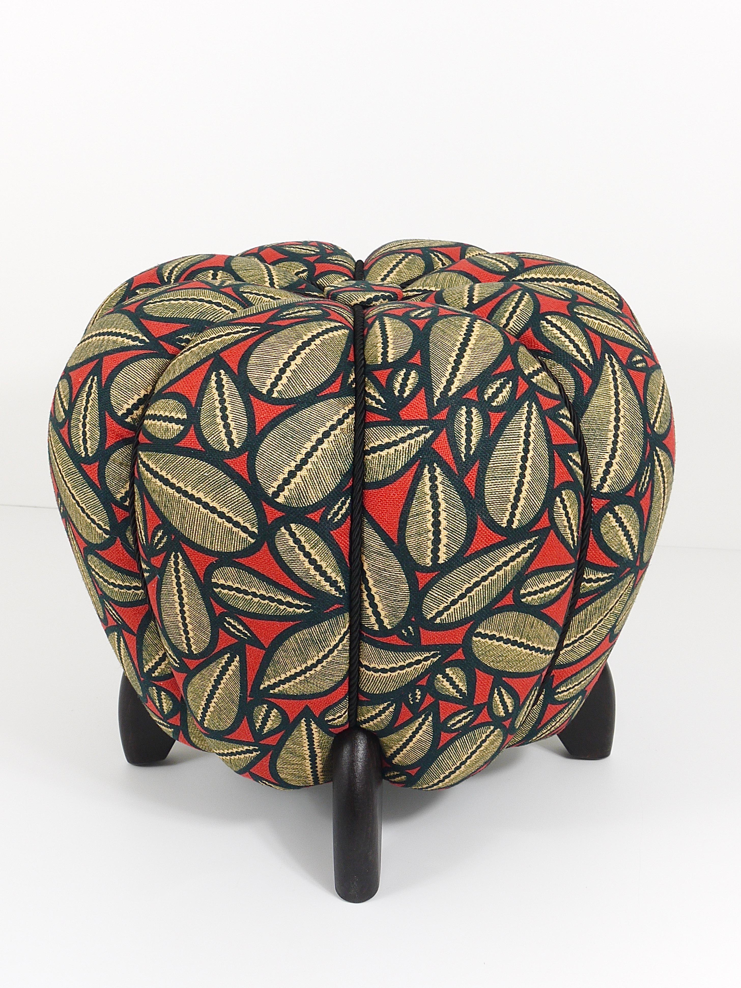 Up to 3 Art Deco Jindrich Halabala Stool, Leaf Pattern, Pouf, Ottoman, 1930s For Sale 13