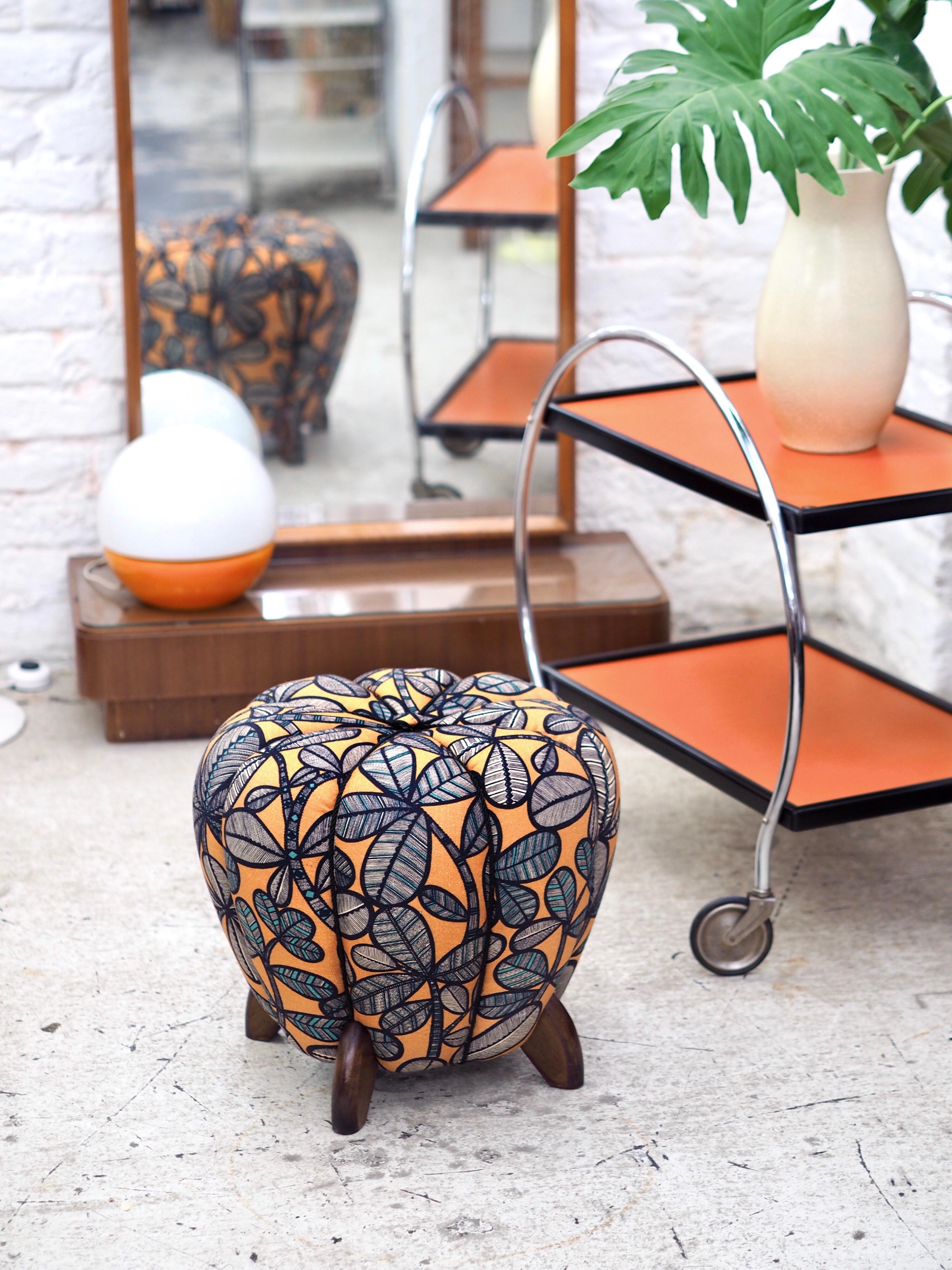 Czech Up to 3 Art Deco Jindrich Halabala Stool, Leaf Pattern, Pouf, Ottoman, 1930s For Sale