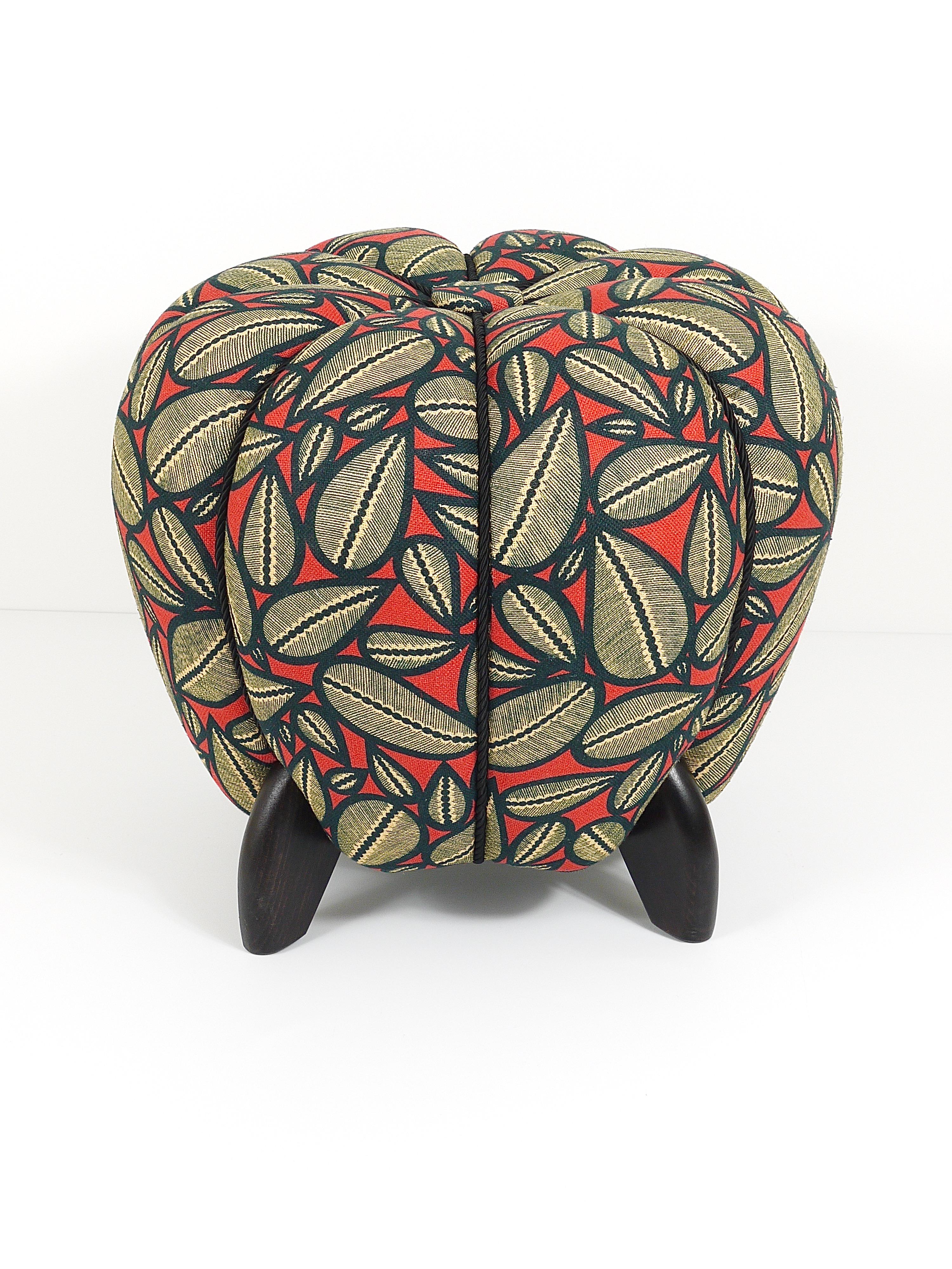Czech Up to 3 Art Deco Jindrich Halabala Stool, Leaf Pattern, Pouf, Ottoman, 1930s For Sale