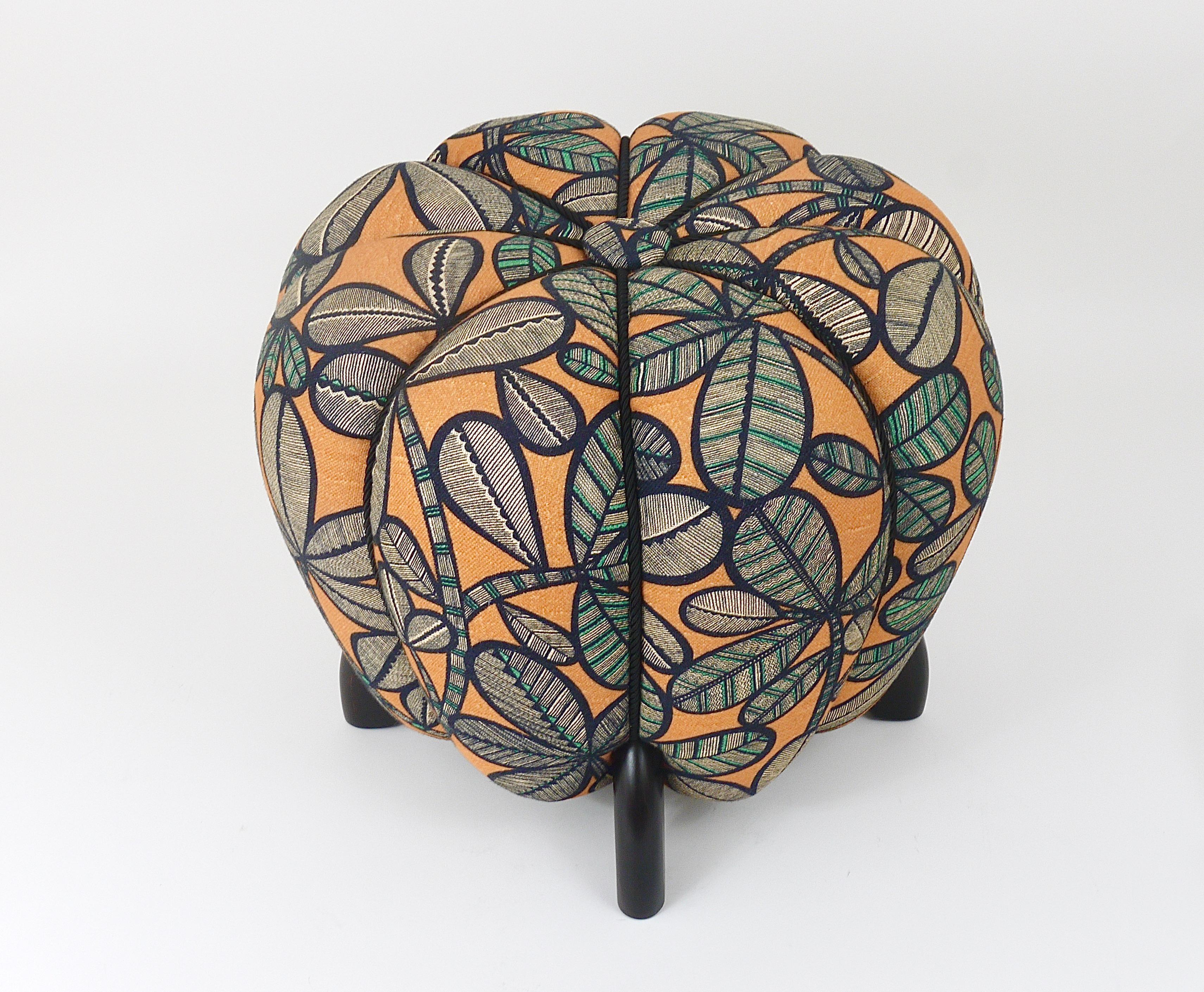Up to 3 Art Deco Jindrich Halabala Stool, Leaf Pattern, Pouf, Ottoman, 1930s In Excellent Condition For Sale In Vienna, AT