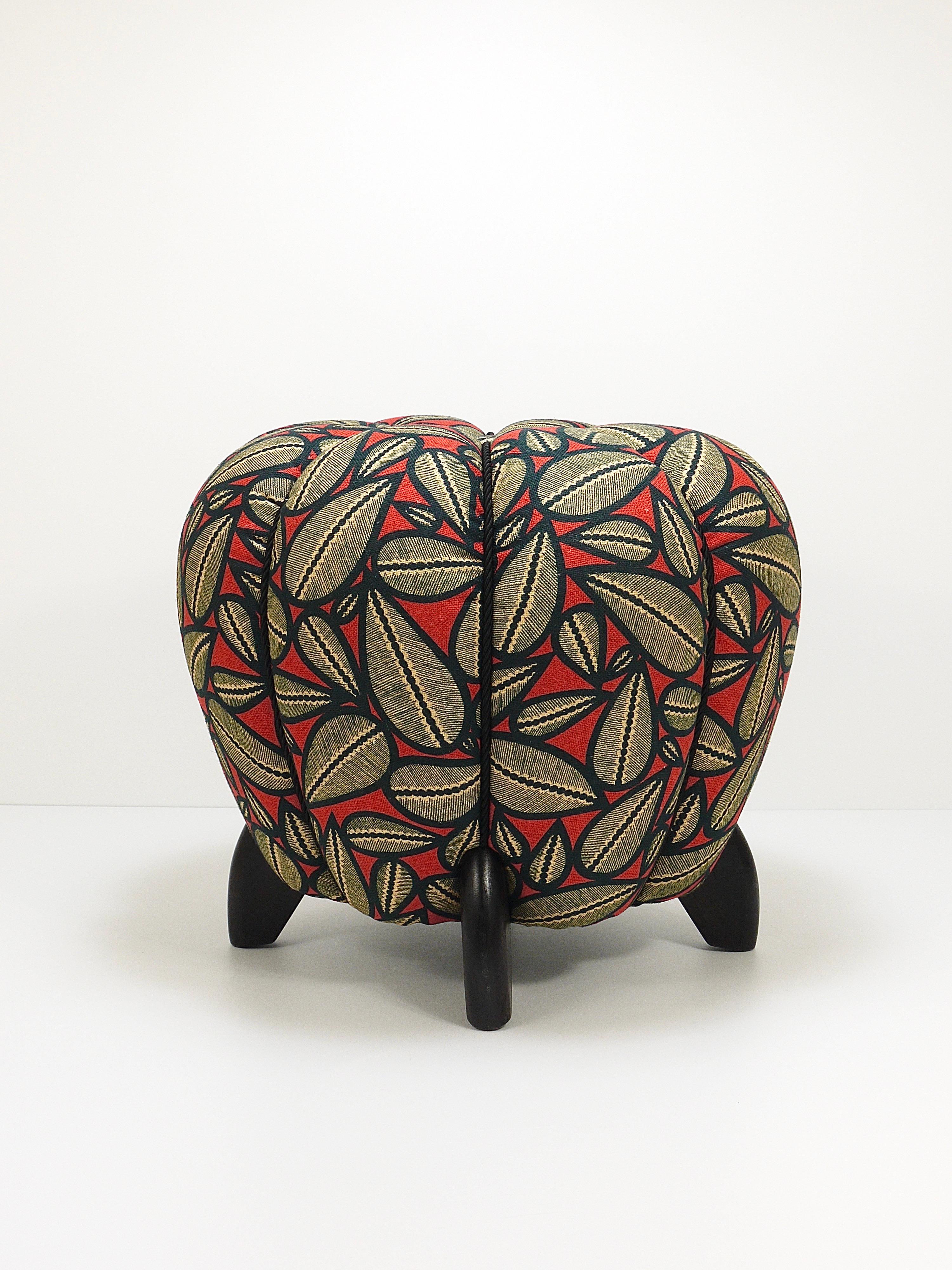 Up to 3 Art Deco Jindrich Halabala Stool, Leaf Pattern, Pouf, Ottoman, 1930s In Excellent Condition For Sale In Vienna, AT