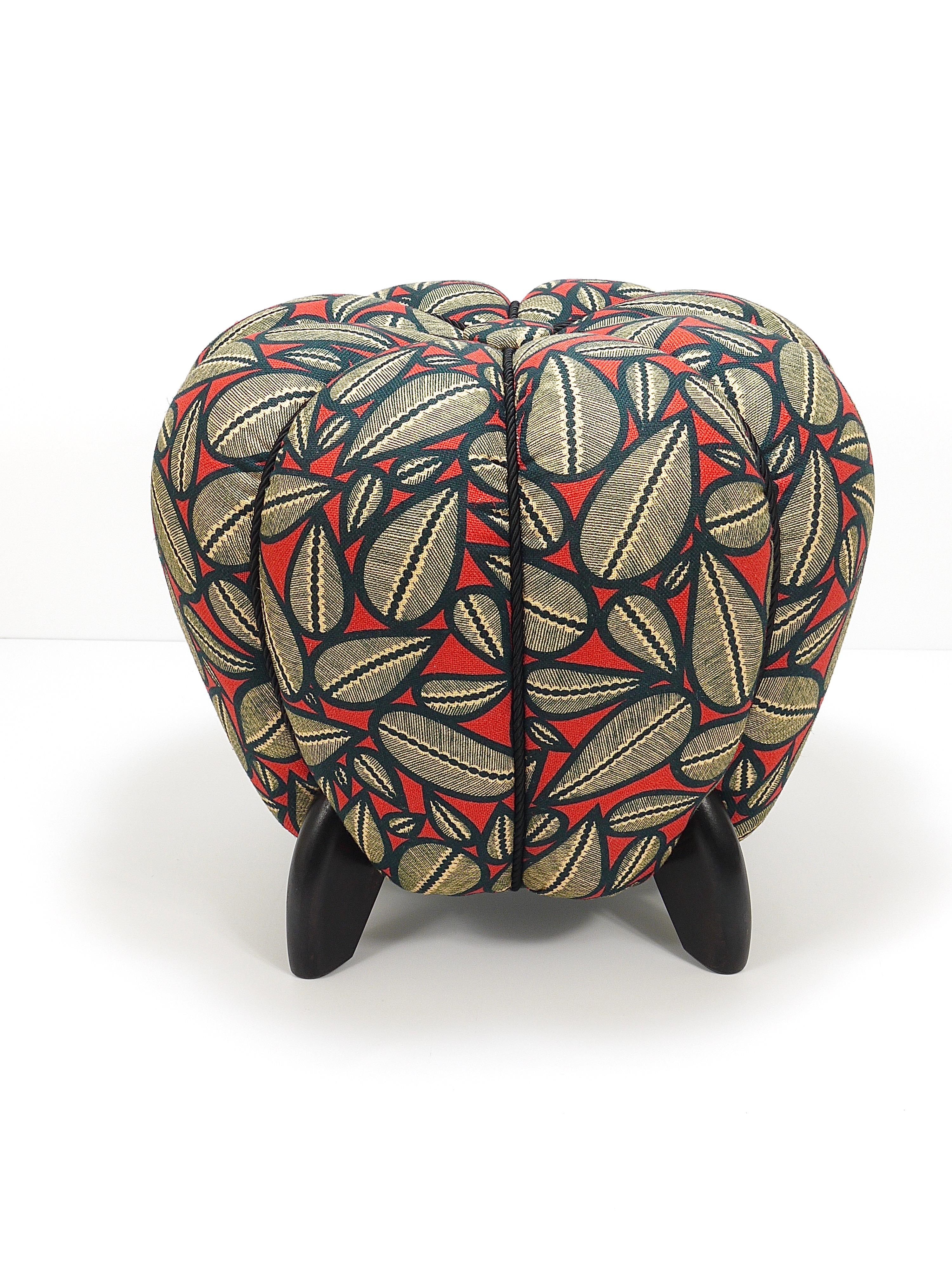Mid-20th Century Up to 3 Art Deco Jindrich Halabala Stool, Leaf Pattern, Pouf, Ottoman, 1930s For Sale
