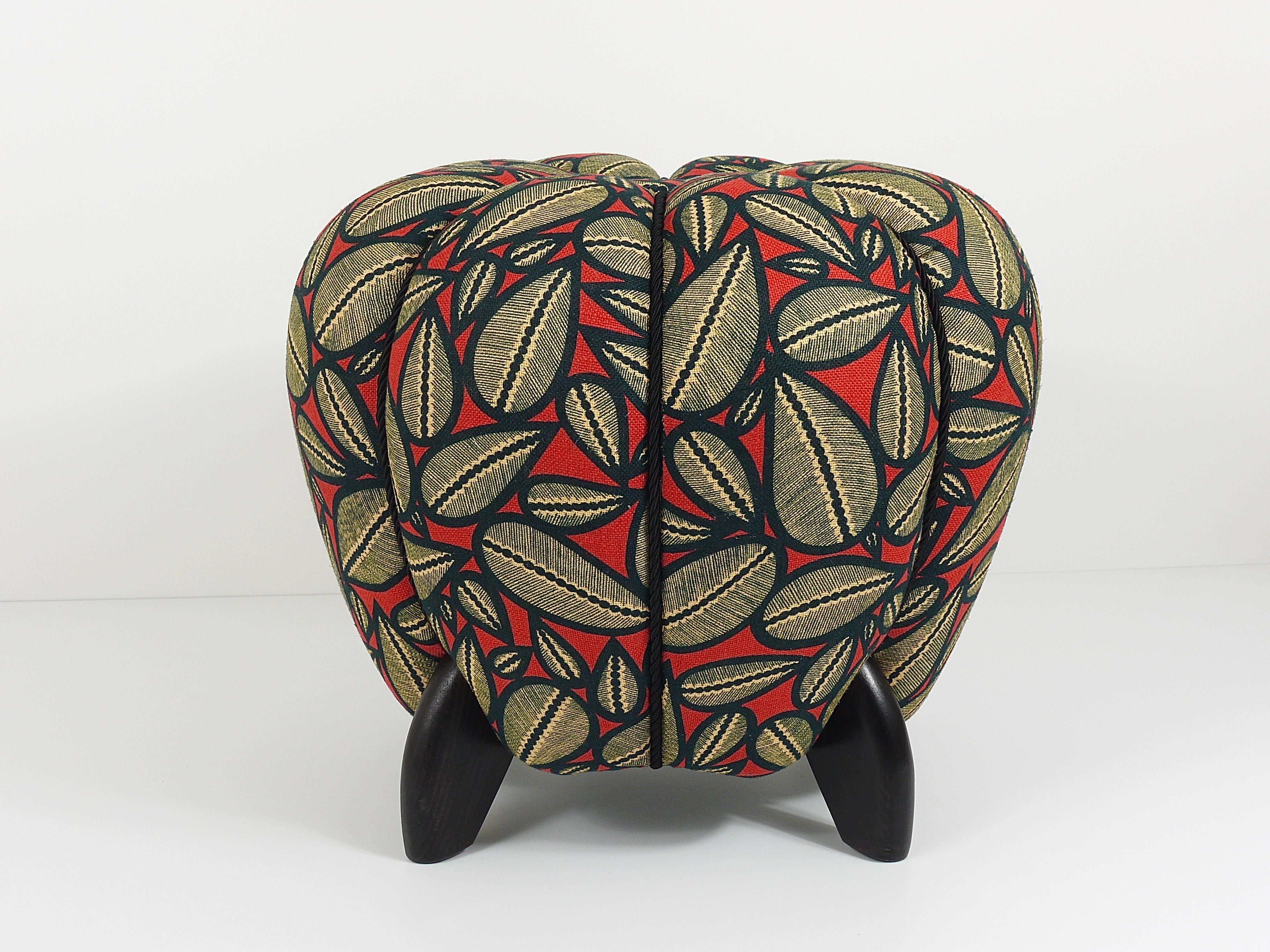 Mid-20th Century Up to 3 Art Deco Jindrich Halabala Stool, Leaf Pattern, Pouf, Ottoman, 1930s For Sale