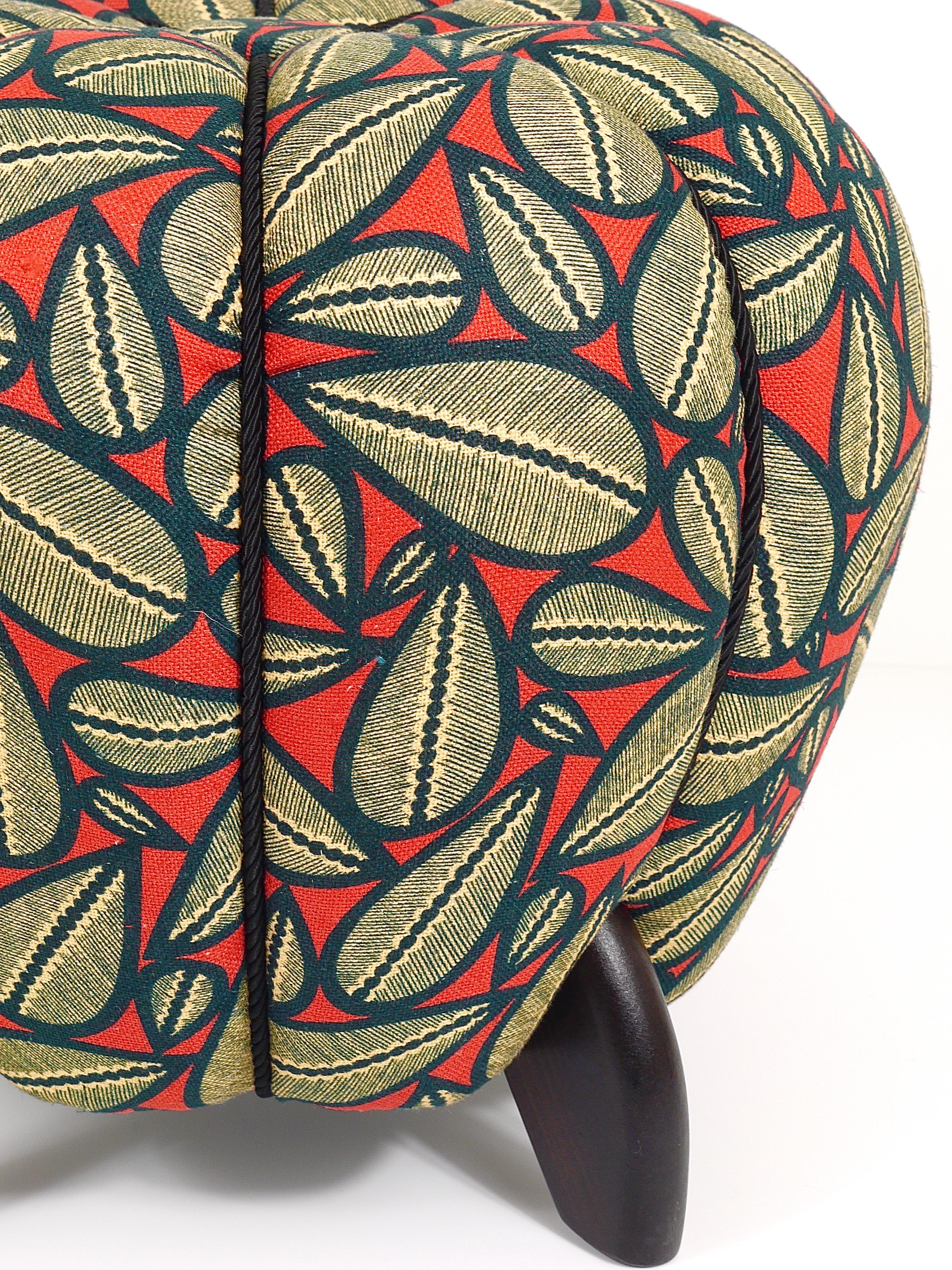 Fabric Up to 3 Art Deco Jindrich Halabala Stool, Leaf Pattern, Pouf, Ottoman, 1930s For Sale