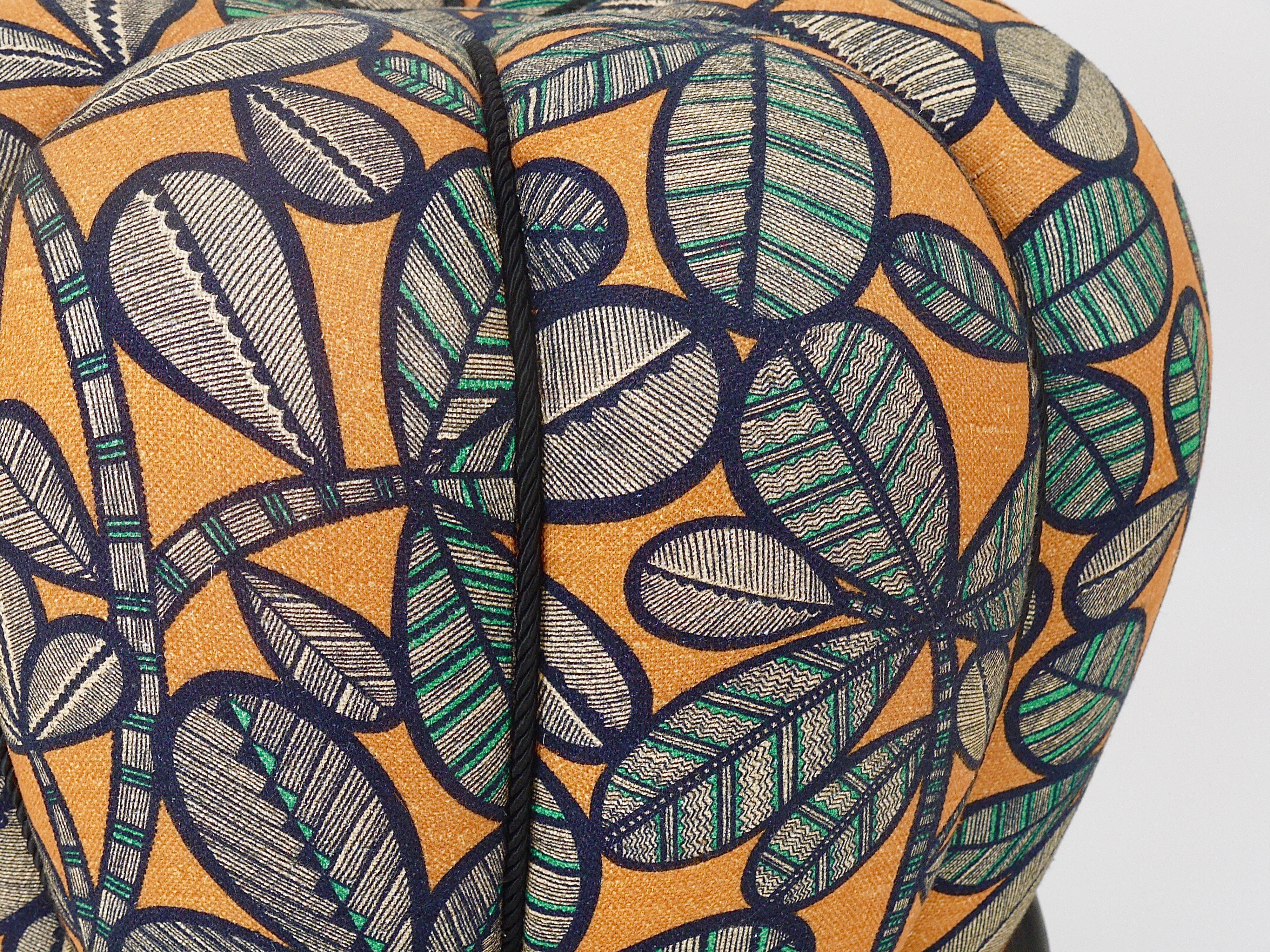 Fabric Up to 3 Art Deco Jindrich Halabala Stool, Leaf Pattern, Pouf, Ottoman, 1930s For Sale