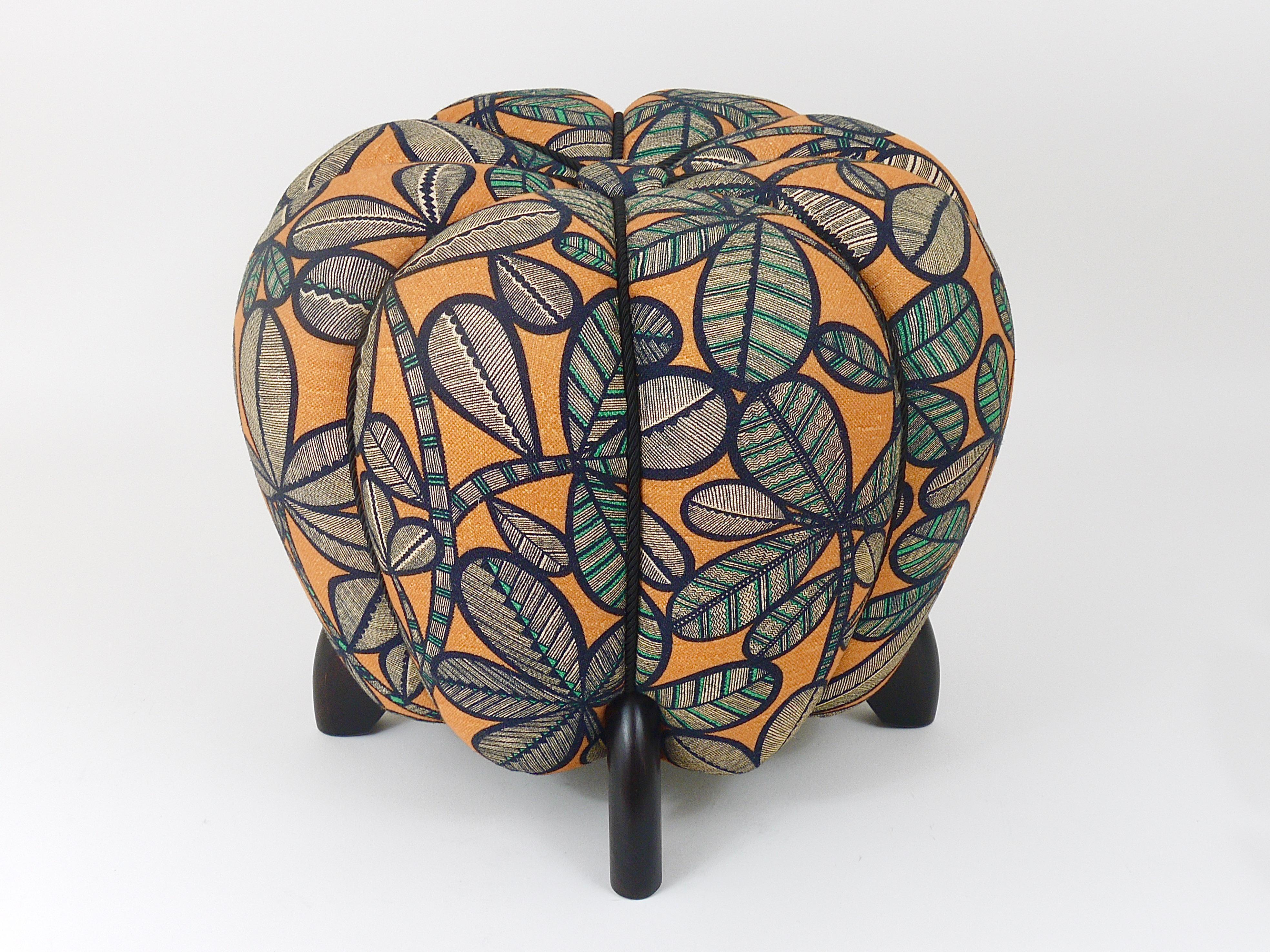 Up to 3 Art Deco Jindrich Halabala Stool, Leaf Pattern, Pouf, Ottoman, 1930s For Sale 1