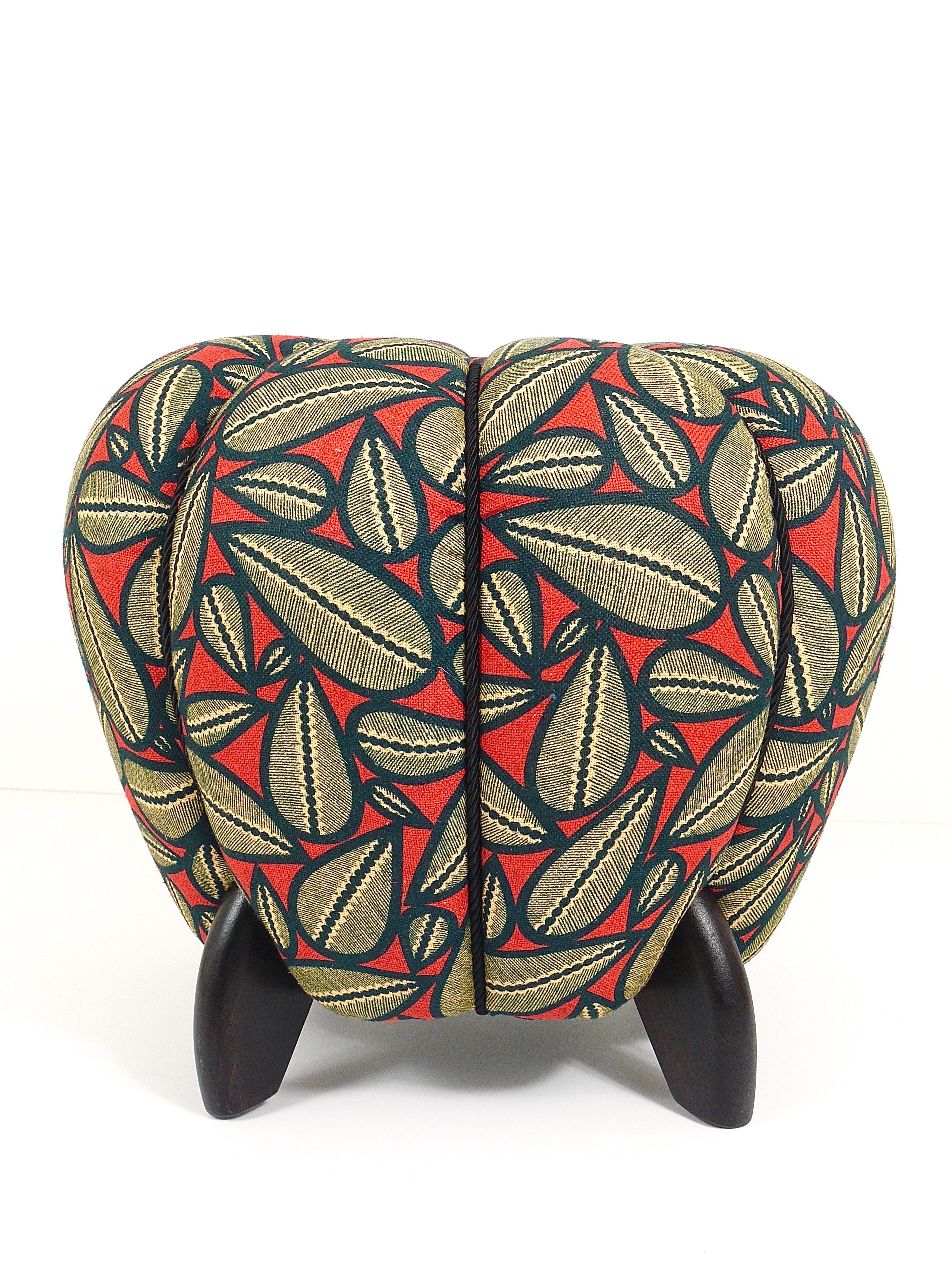 Up to 3 Art Deco Jindrich Halabala Stool, Leaf Pattern, Pouf, Ottoman, 1930s For Sale 3
