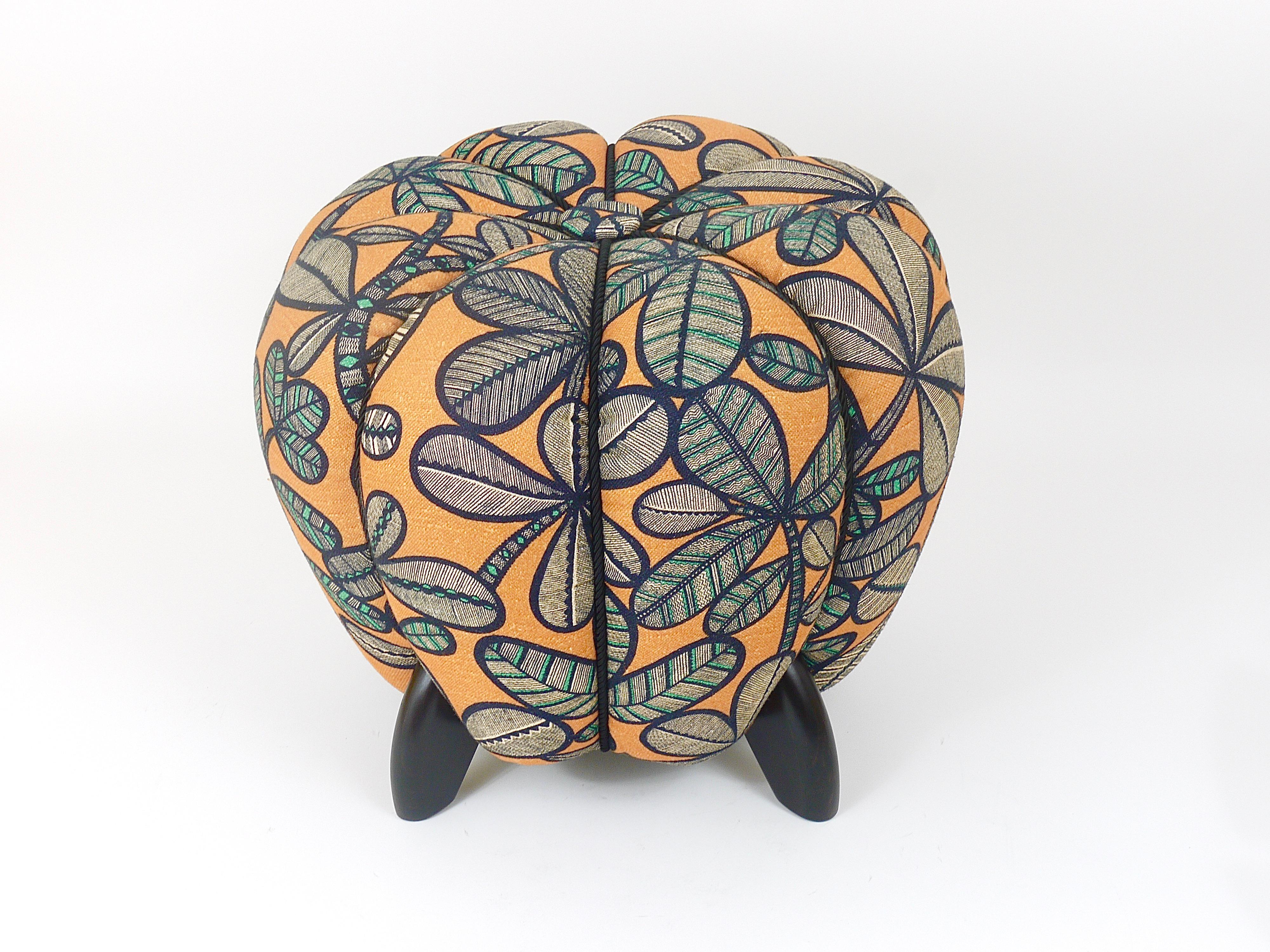 Up to 3 Art Deco Jindrich Halabala Stool, Leaf Pattern, Pouf, Ottoman, 1930s For Sale 3