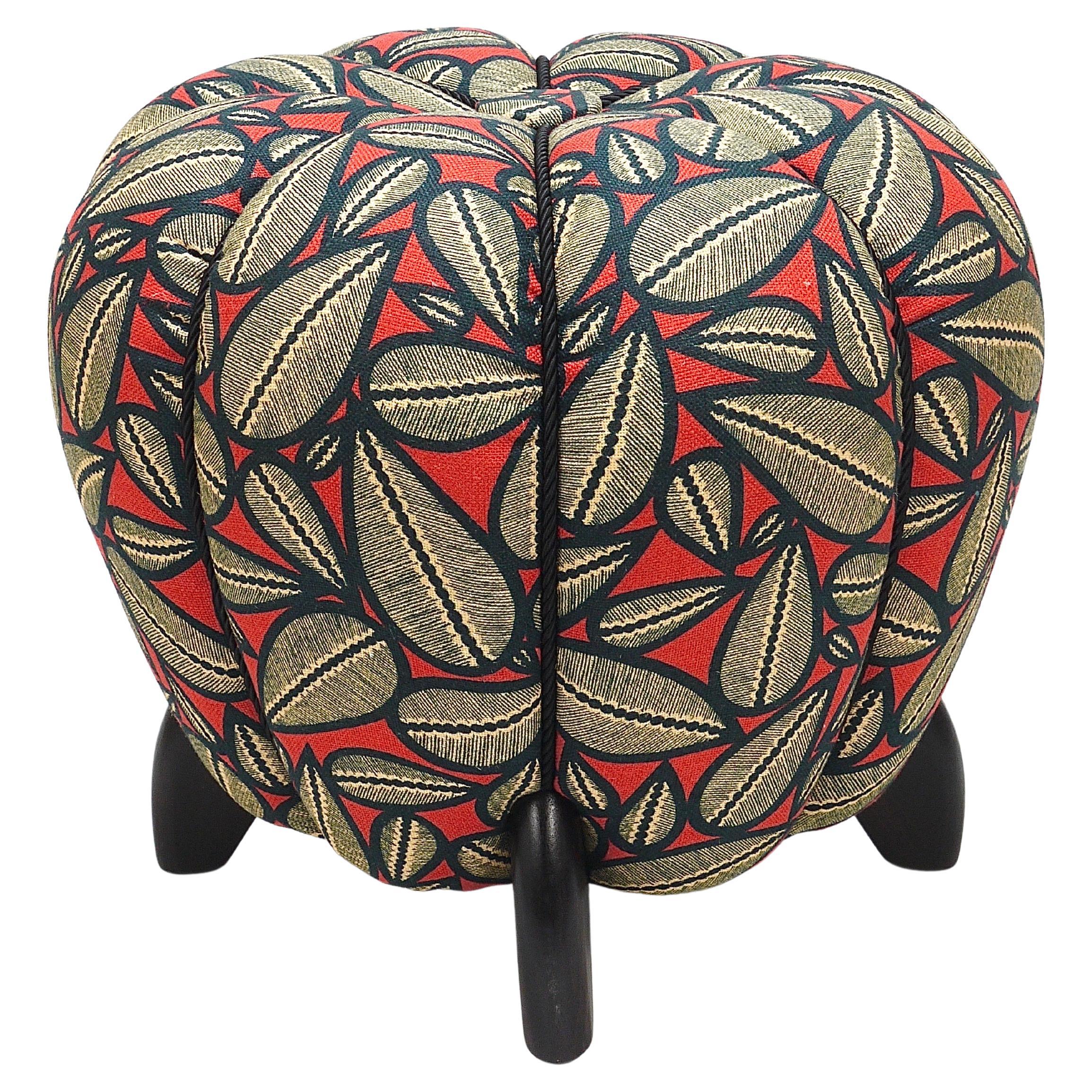 Up to 3 Art Deco Jindrich Halabala Stool, Leaf Pattern, Pouf, Ottoman, 1930s