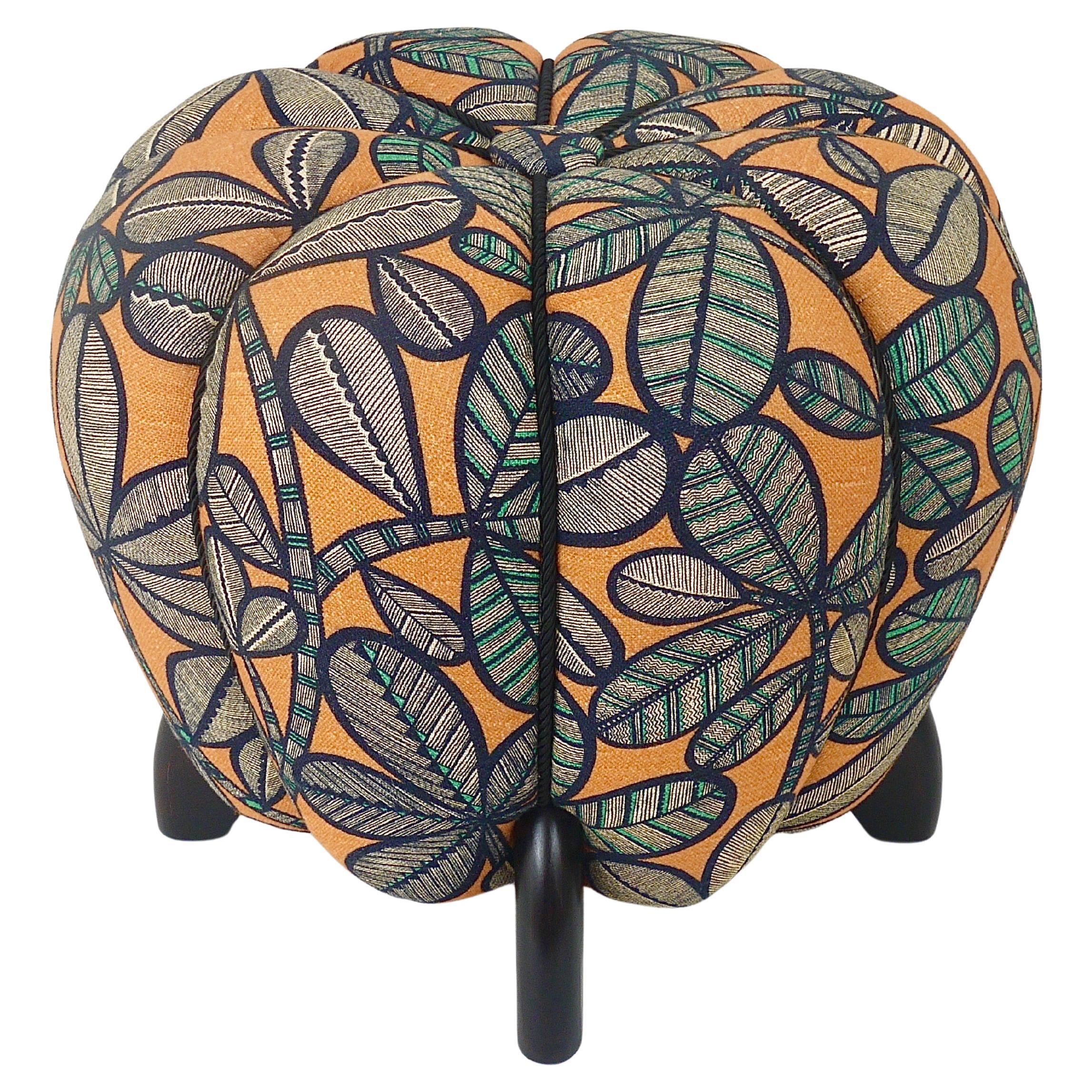 Up to 3 Art Deco Jindrich Halabala Stool, Leaf Pattern, Pouf, Ottoman, 1930s