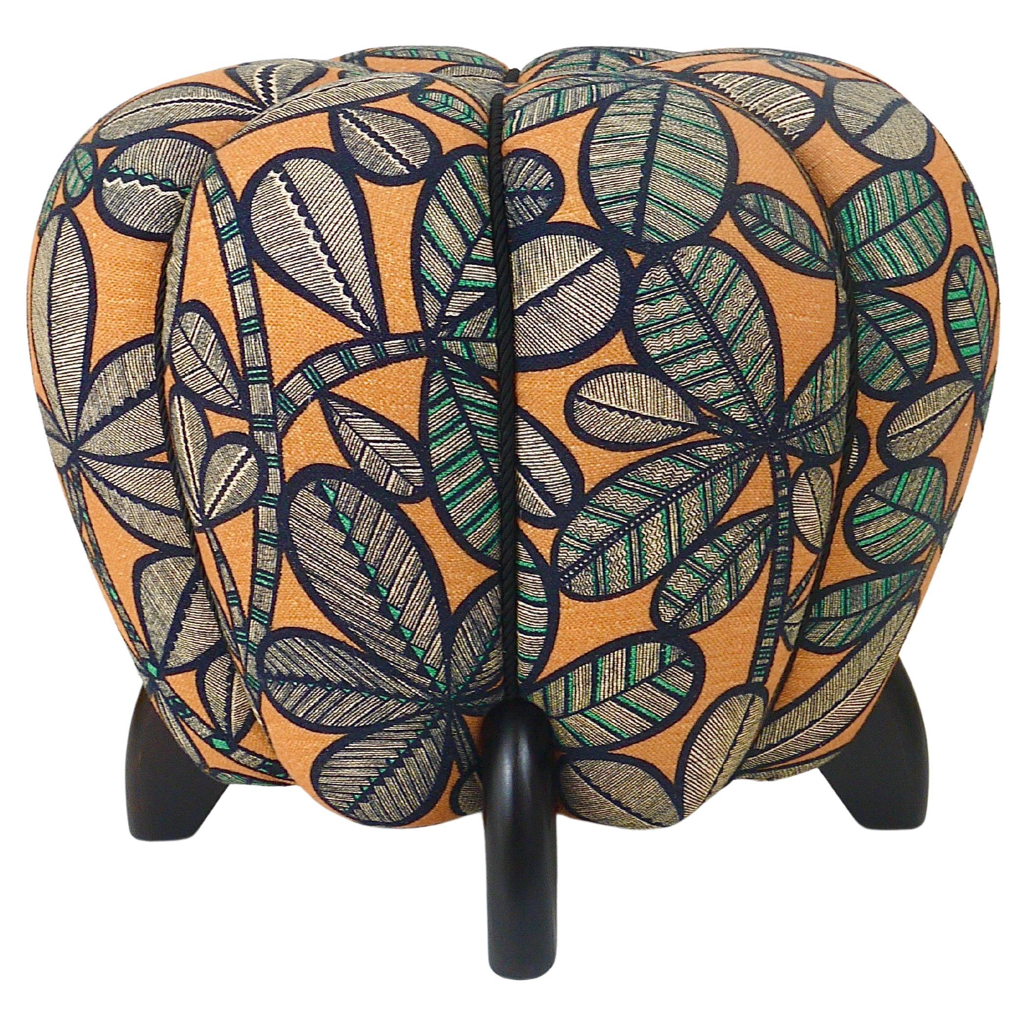 Up to 3 Art Deco Jindrich Halabala Stool, Leaf Pattern, Pouf, Ottoman, 1930s For Sale