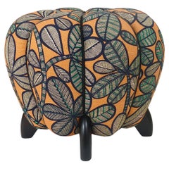 Up to 3 Art Deco Jindrich Halabala Stool, Leaf Pattern, Pouf, Ottoman, 1930s