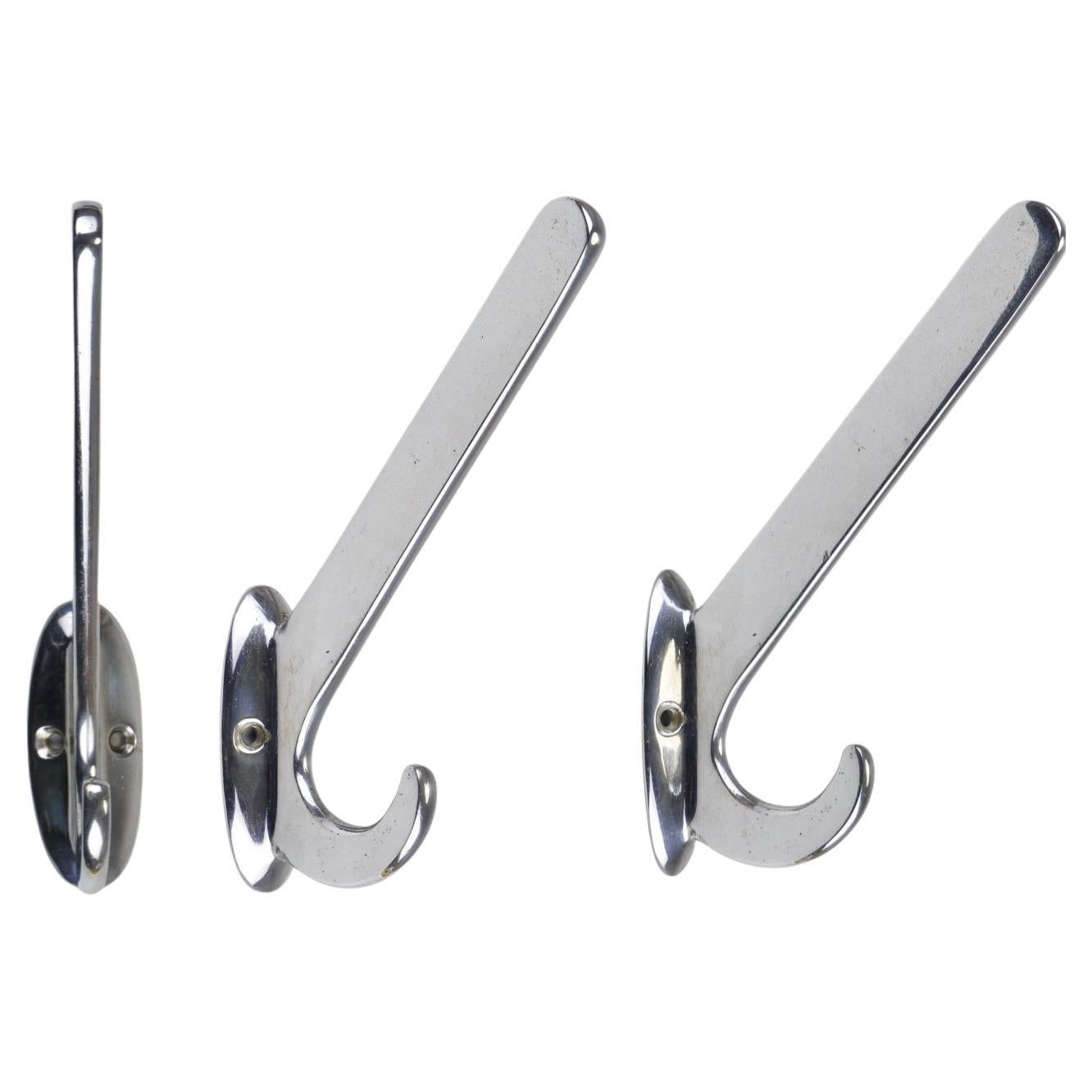 Up to 5 Large Art Deco Bauhaus Nickel 
Brass Wall Coat Hooks, Vienna, 1930s For Sale