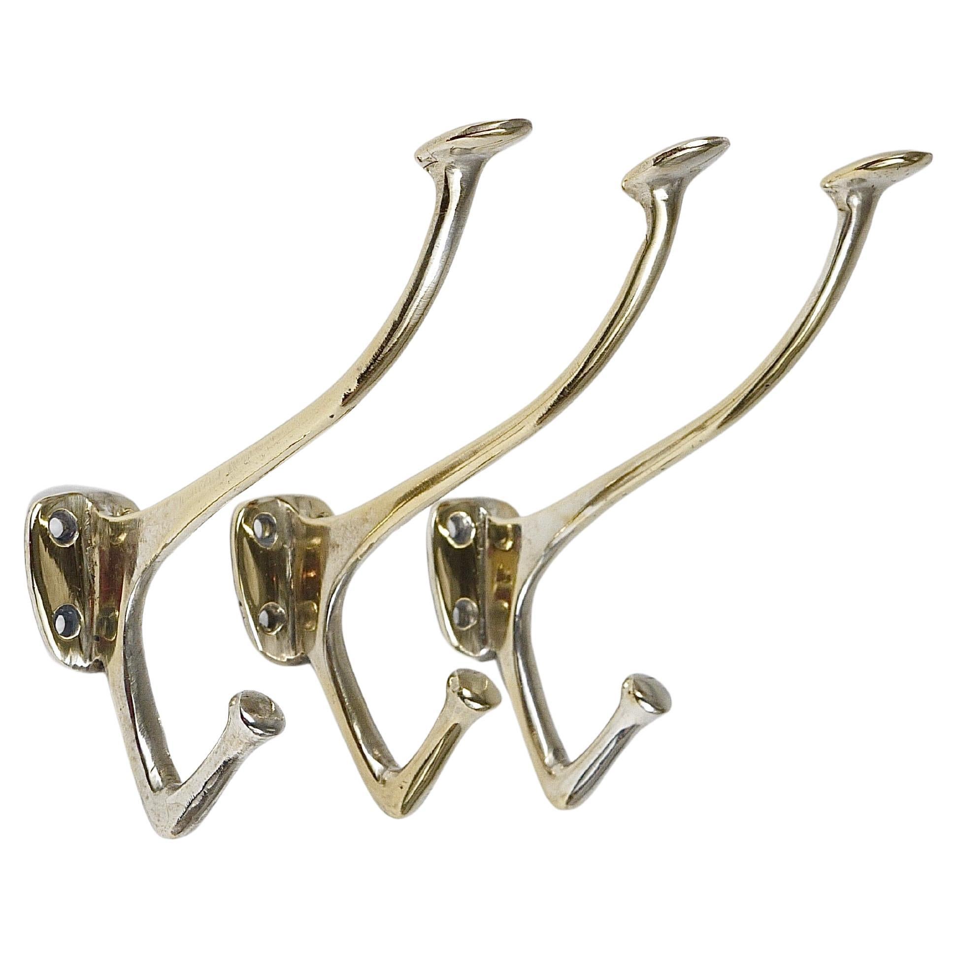 Up to 6 Adolf Loos Art Nouveau Nickel Brass Wall Hooks Café Capua Vienna, 1900s