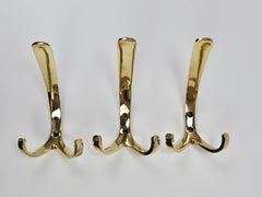 Up to 11 Herta Baller Mid-Century Brass Coat Double Wall Hooks, Vienna, 1950s