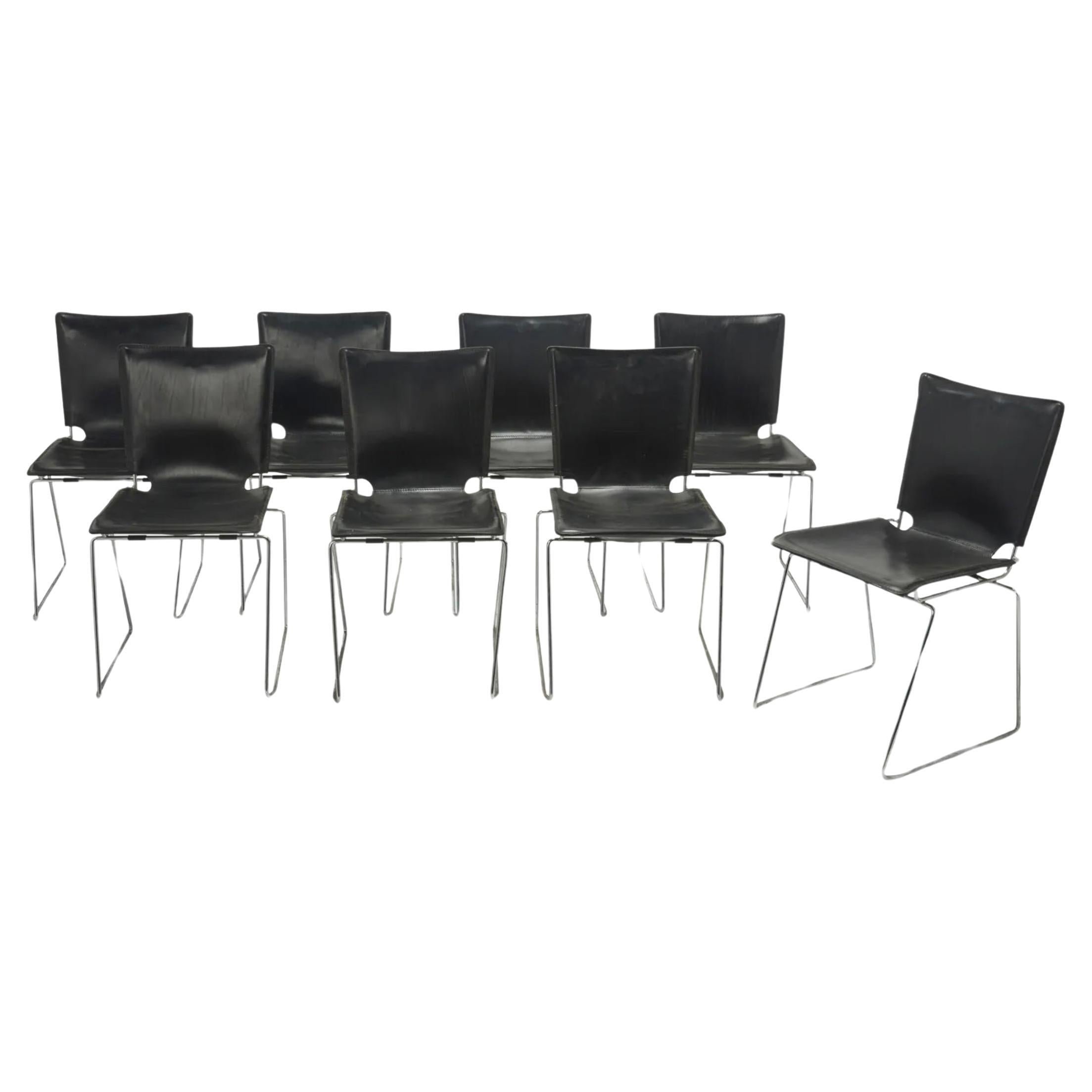 Up to 8 Midcentury Pelle Stacking Chairs by ICF For Sale