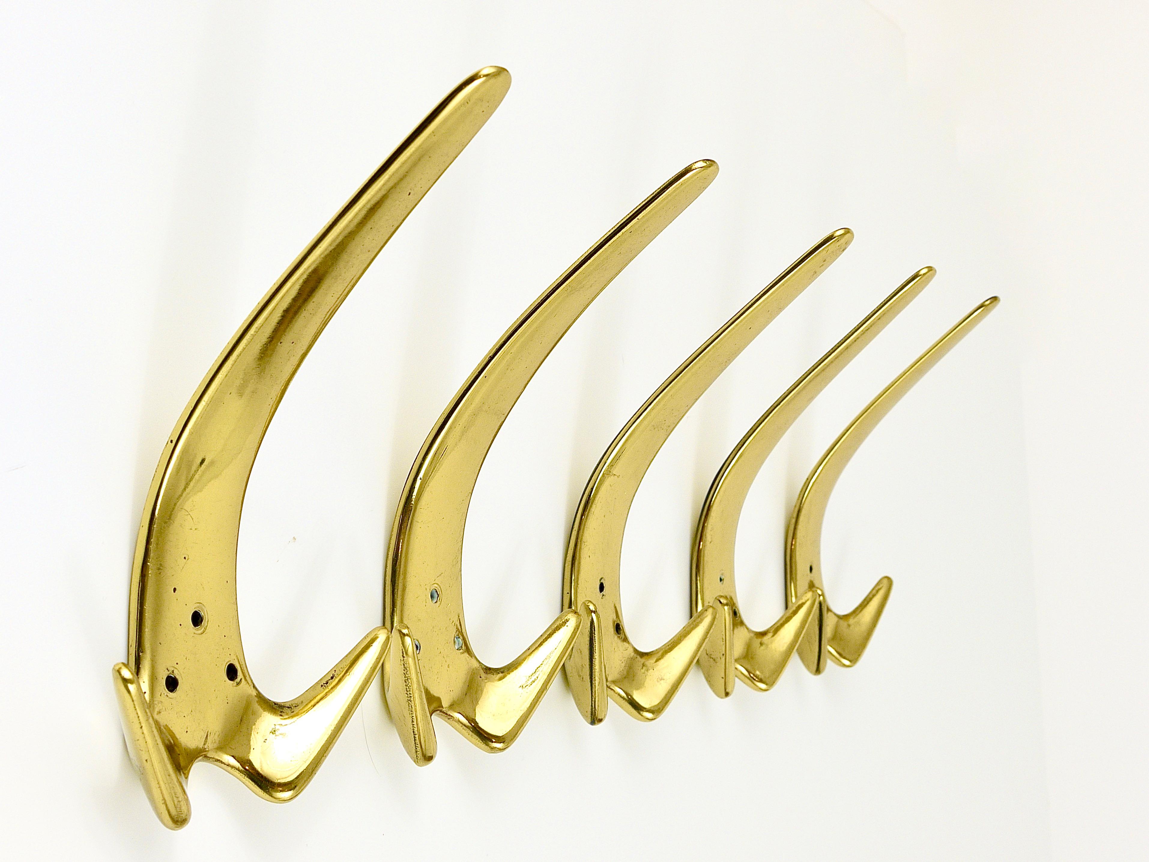 Up to Five Carl Aubock Large Brass Double Wall Coat Hooks #4056, Austria, 1950s For Sale 3