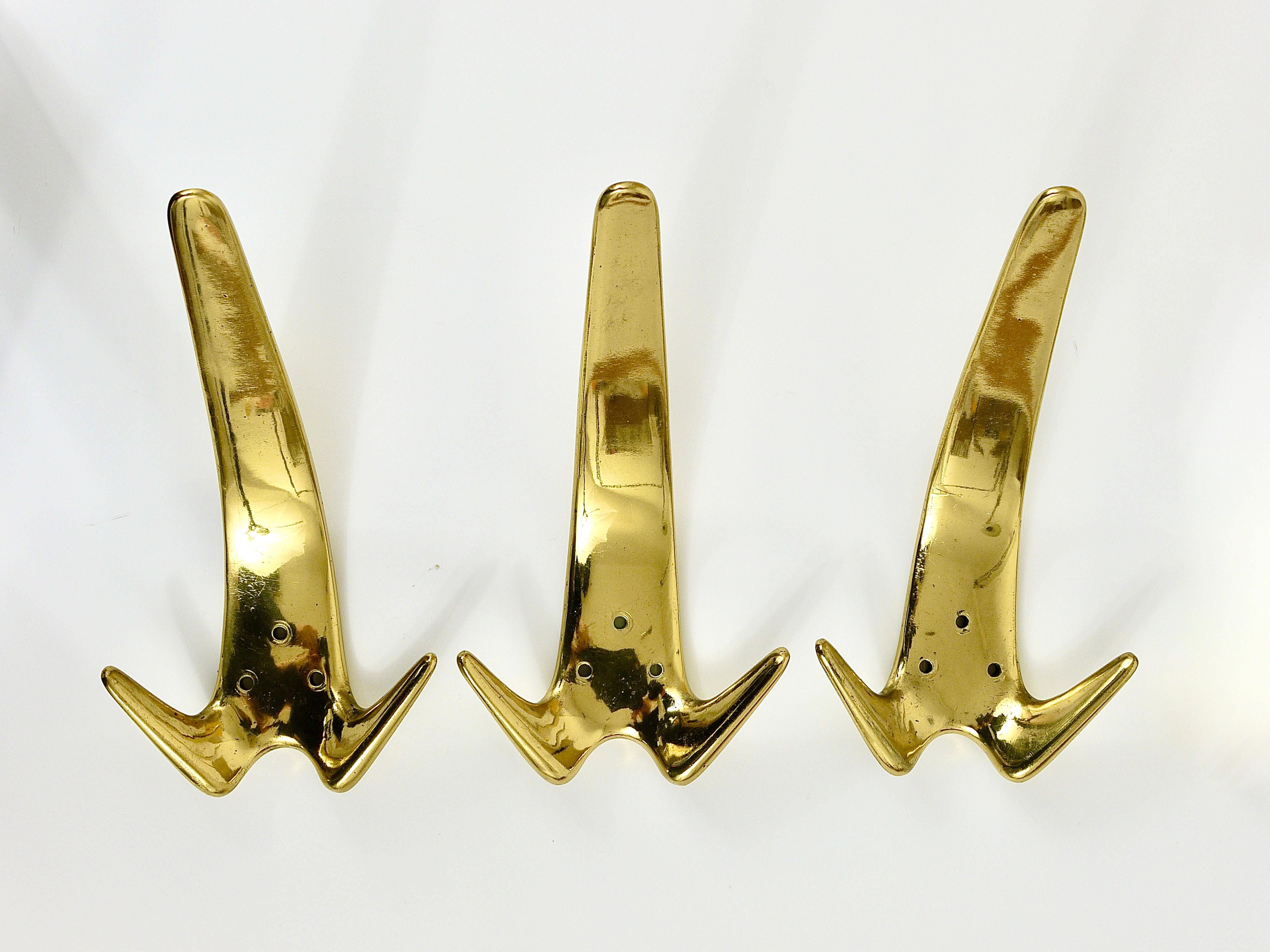 Up to Five Carl Aubock Large Brass Double Wall Coat Hooks #4056, Austria, 1950s For Sale 5