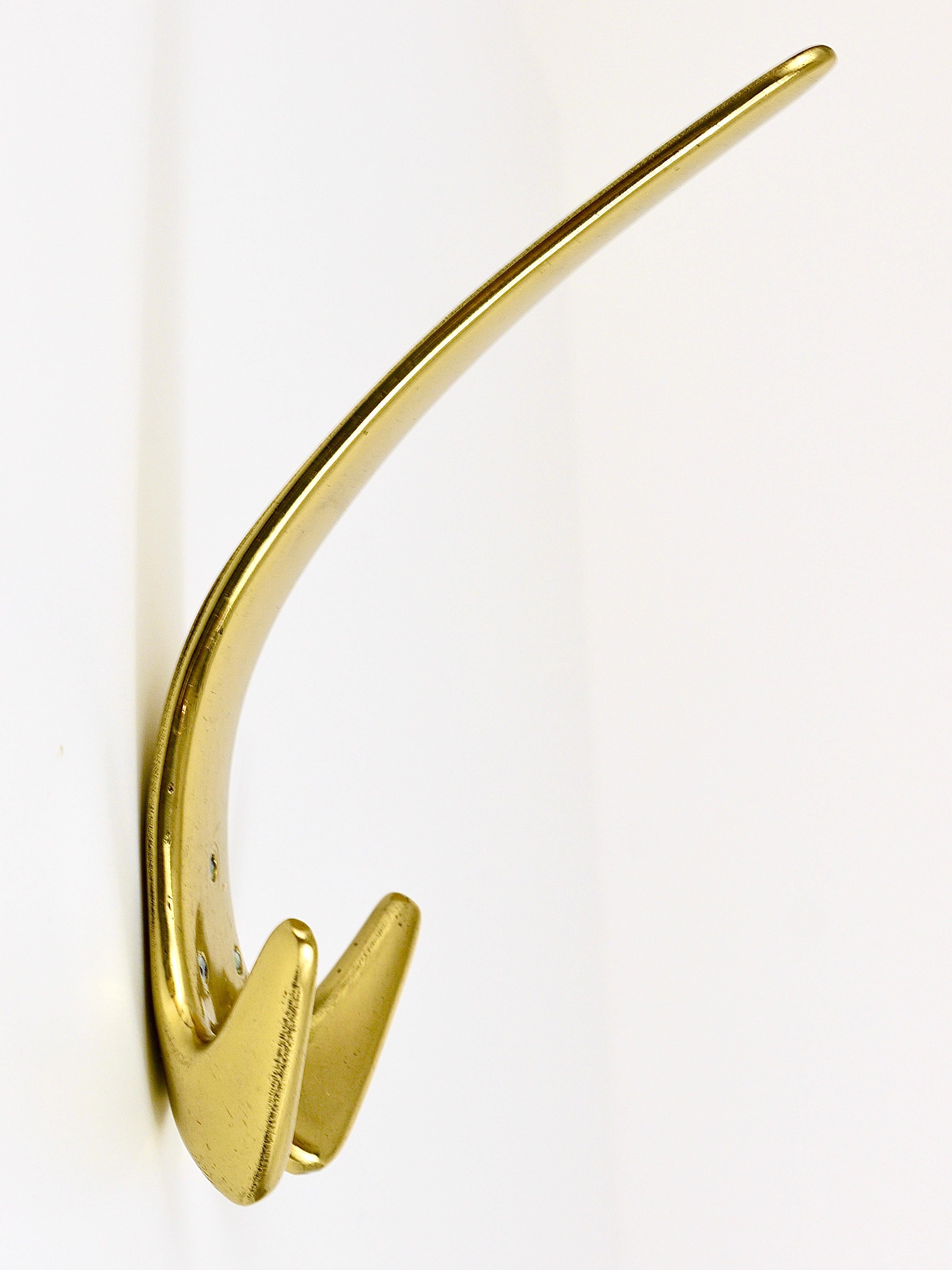 Austrian Up to Five Carl Aubock Large Brass Double Wall Coat Hooks #4056, Austria, 1950s For Sale